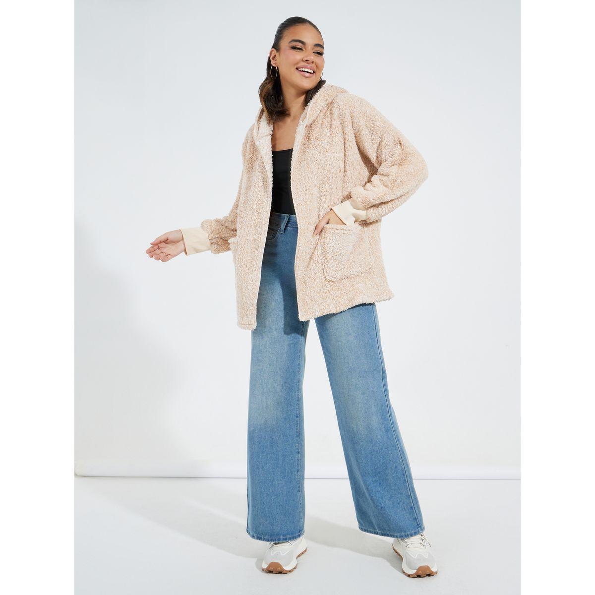 Styli Oversized Hooded Pocket Teddy Coat with Dropped Shoulder-women-clothing-coatsandjackets-coats-image-2