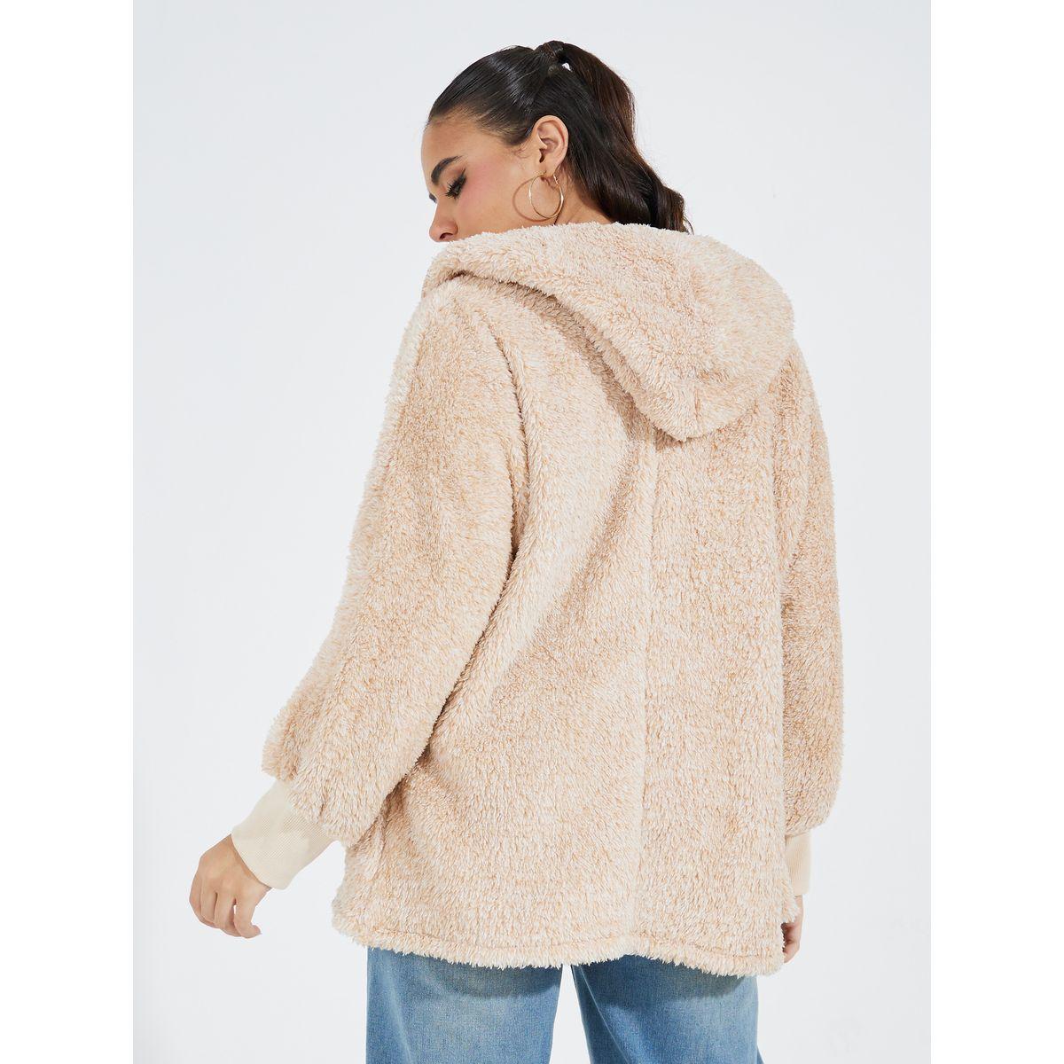 Styli Oversized Hooded Pocket Teddy Coat with Dropped Shoulder-women-clothing-coatsandjackets-coats-image-4