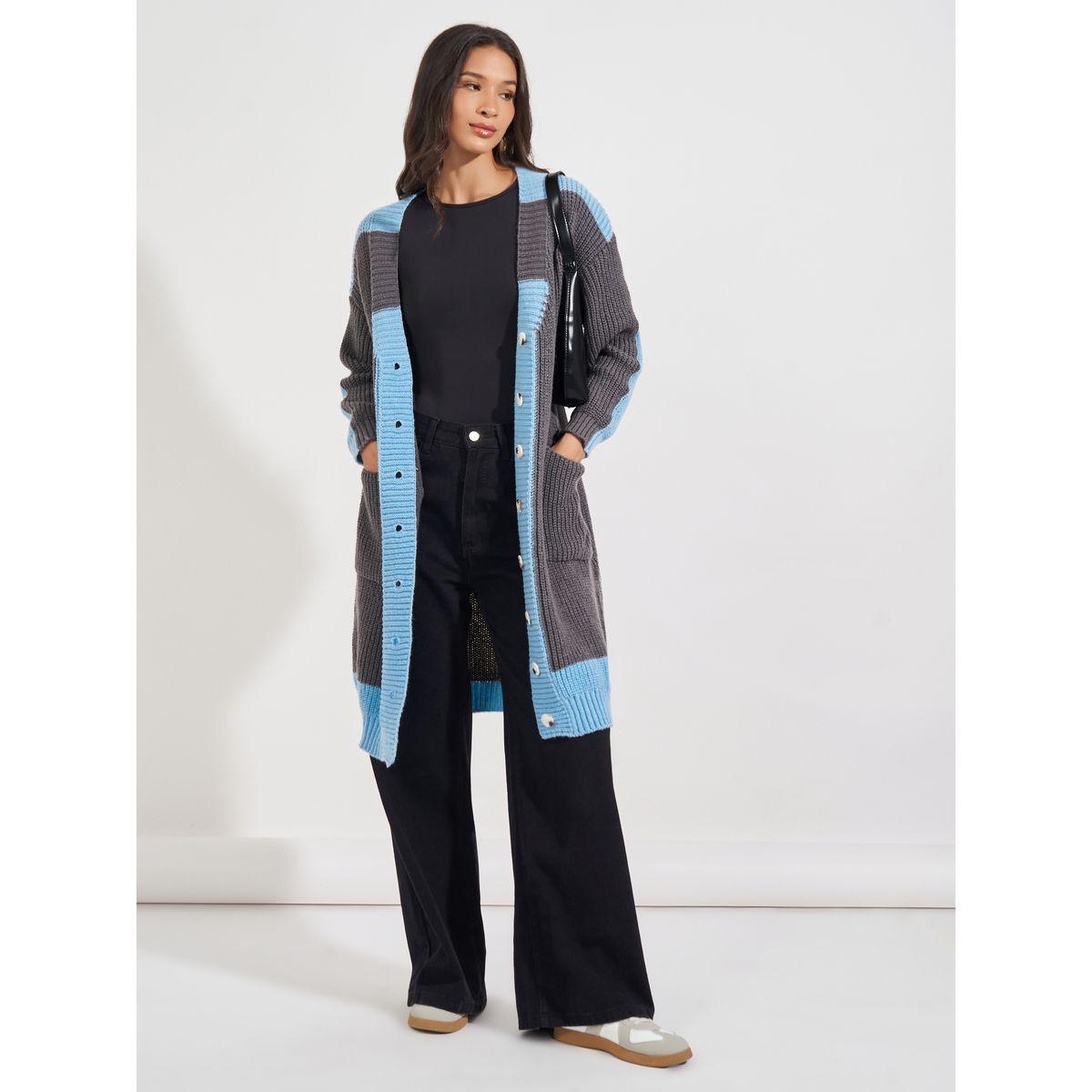 كارديجان فضفاض شانكي محبوك مع أزرار غلق-women-winterwear-cardigansandjumpers-cardigans-image-4