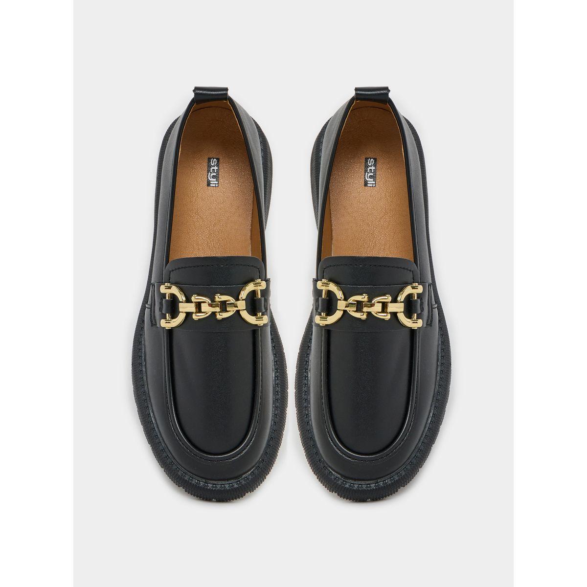 Styli Chain Detail Leather Look Loafers-women-shoes-flats-loafers-image-5