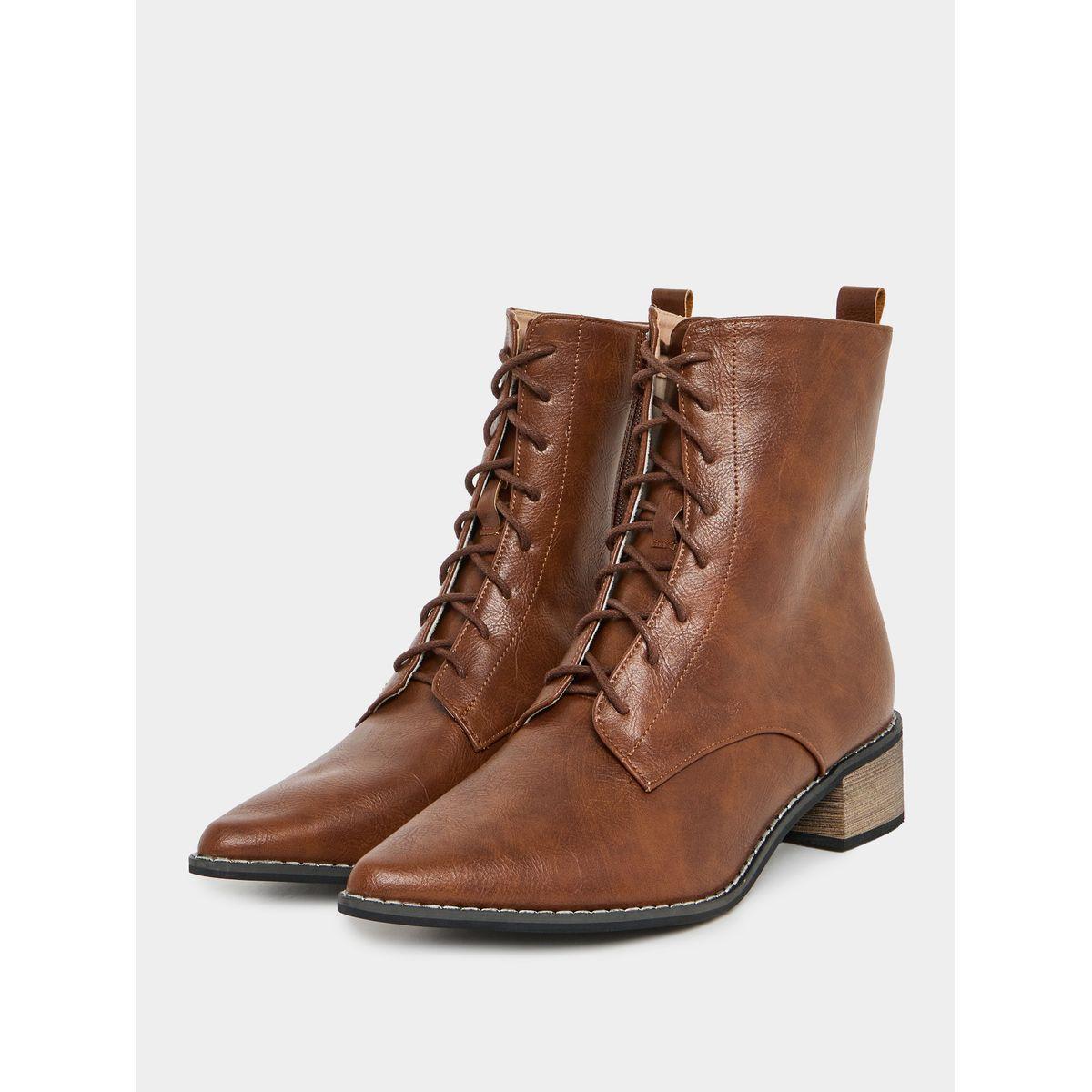 Styli Lace-Up Detail Pointed Toe Block Heel Boots-women-shoes-boots-image-2