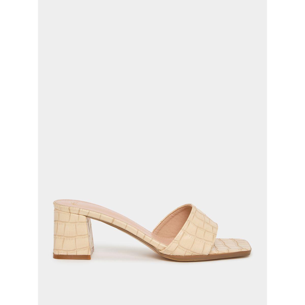Styli Textured Block Heel Sandals-women-shoes-heels-image-1