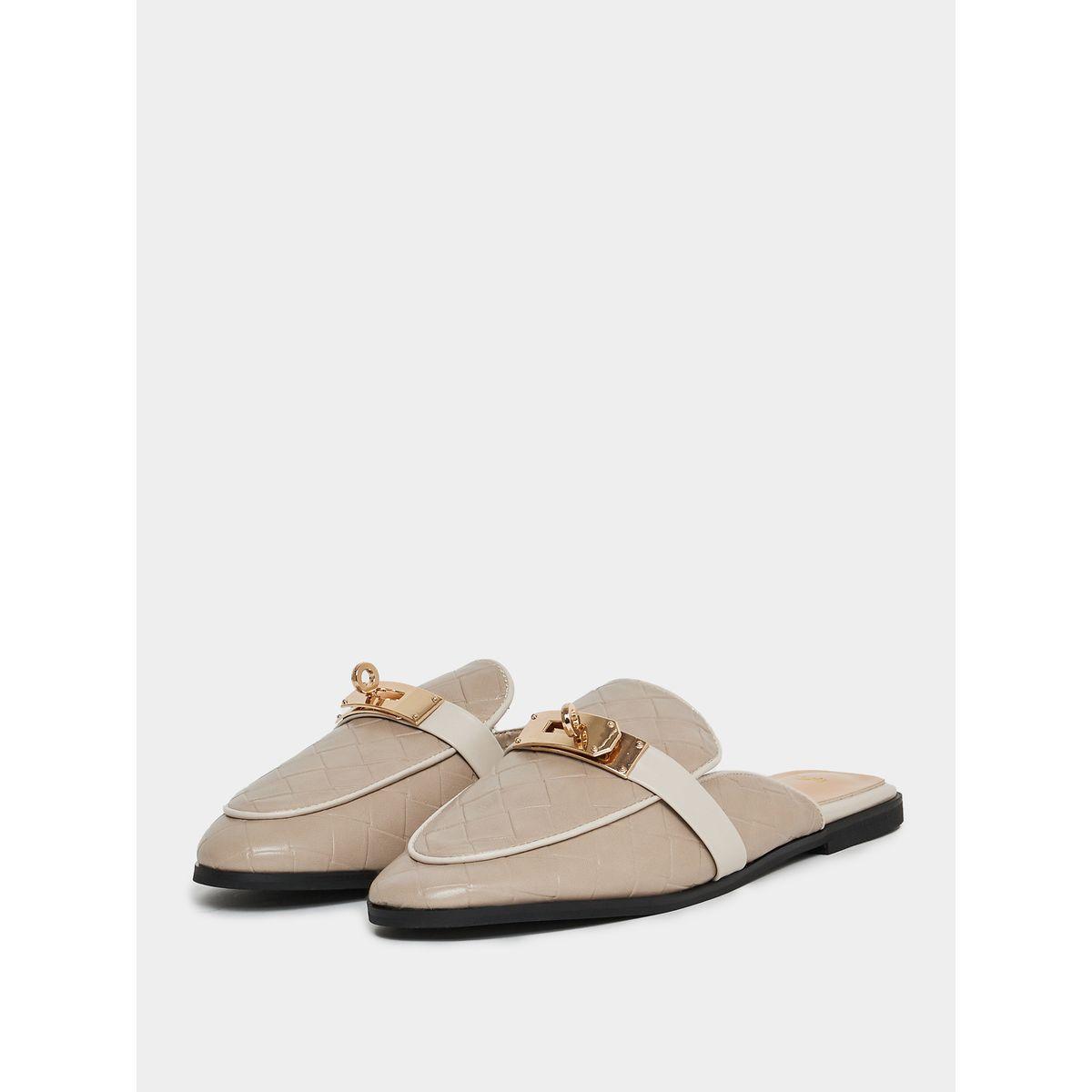 Styli Metal Buckle Accent Textured Mules-women-shoes-loafersandmoccasins-image-1