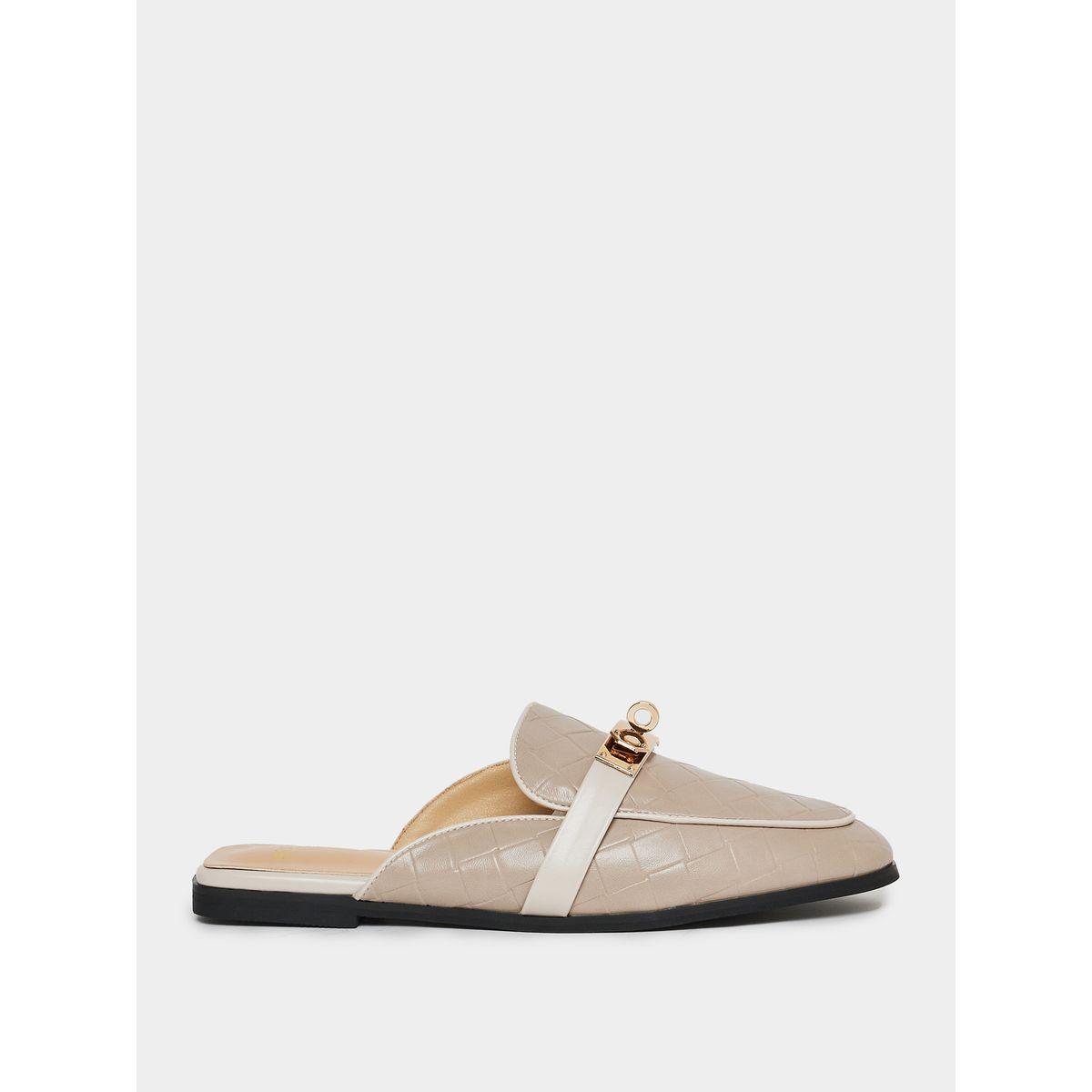 Styli Metal Buckle Accent Textured Mules-women-shoes-loafersandmoccasins-image-2
