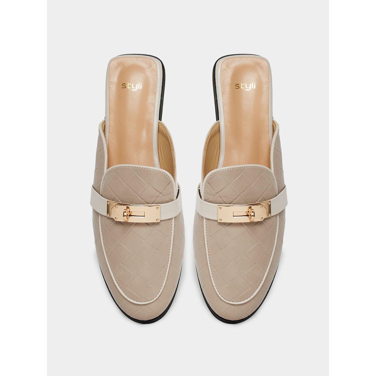 Styli Metal Buckle Accent Textured Mules-women-shoes-loafersandmoccasins-image-4