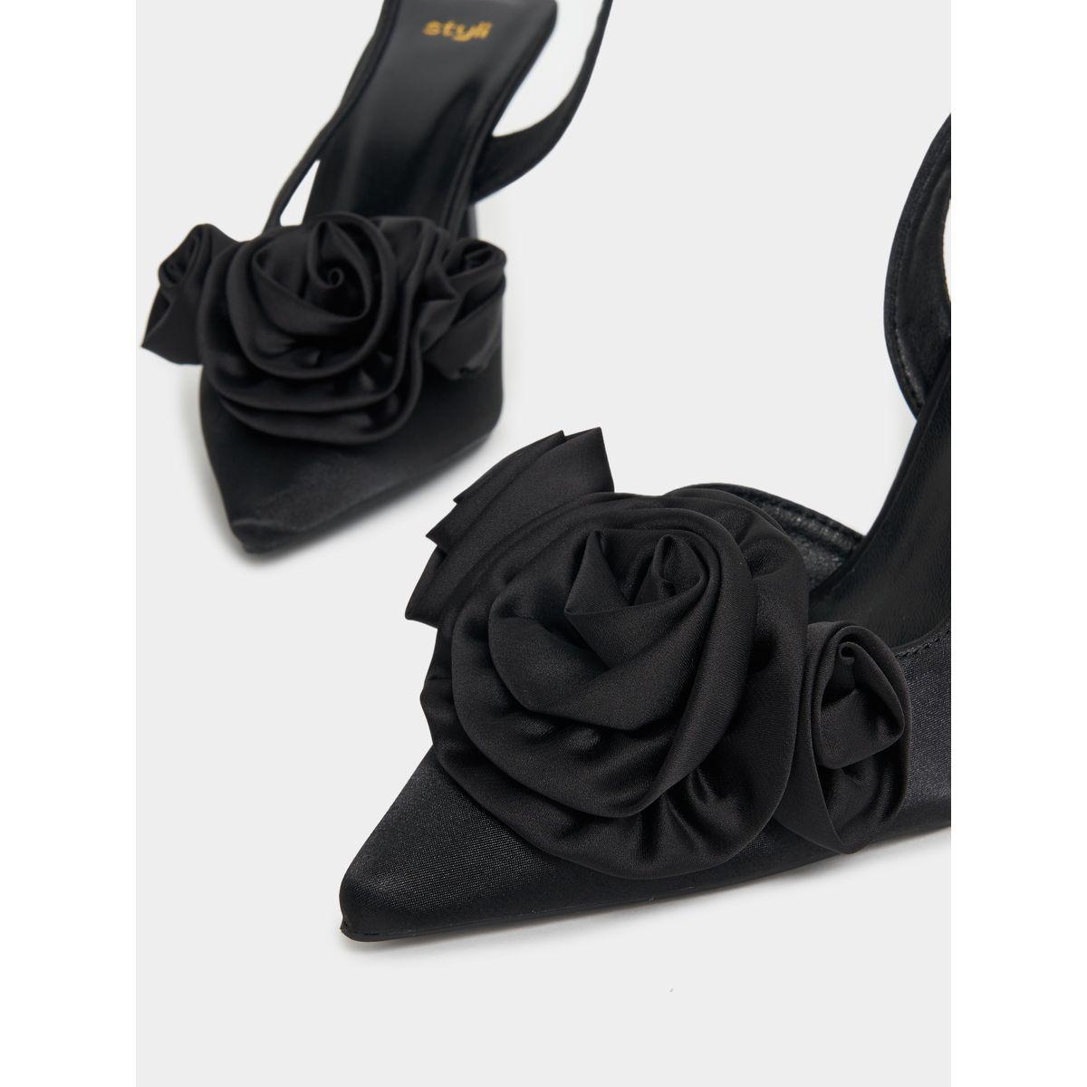 Styli Flower Applique Slingback Heel Shoes-women-shoes-heels-image-2