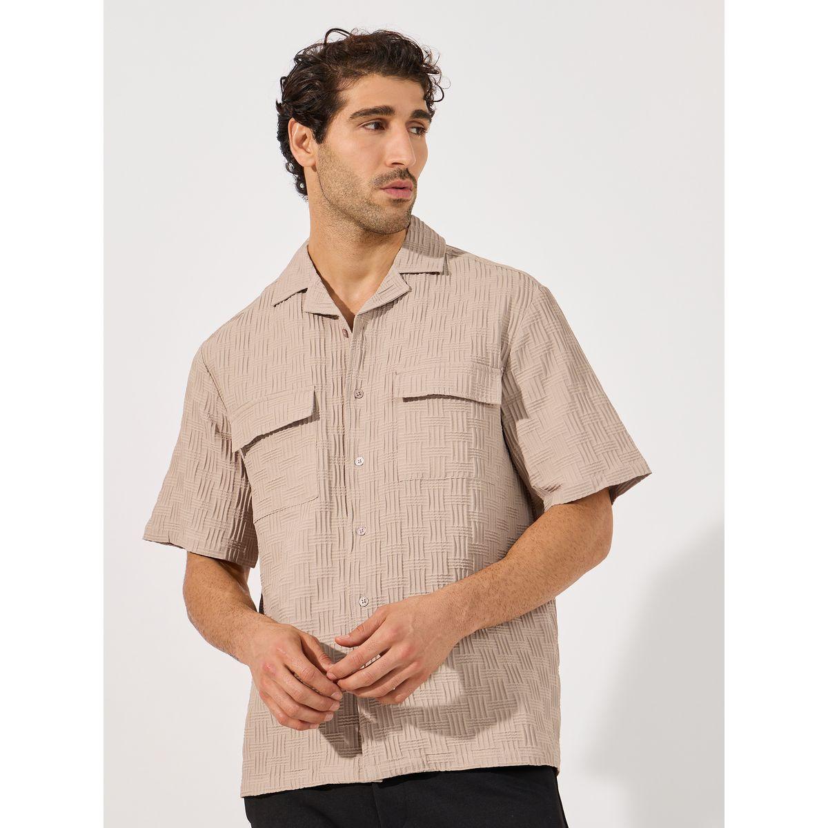 Styli Textured Relaxed Fit Resort Collar Shirt with Utility Pockets-men-clothing-shirts-image-1