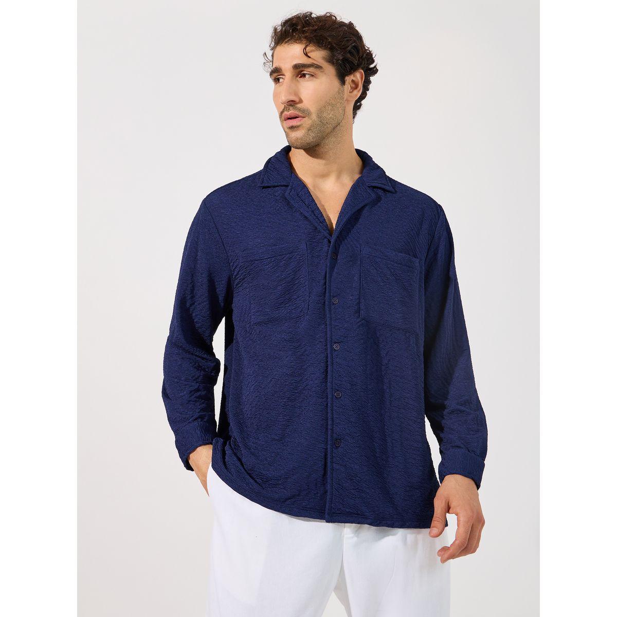 Styli Textured Relaxed Fit Shirt with Utility Buttoned Pockets-men-clothing-shirts-image-1
