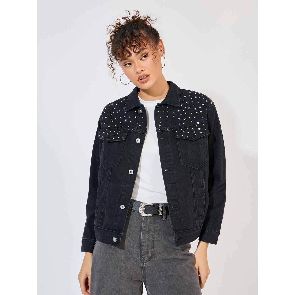 Styli Limited Embellished Detail Denim Jacket-women-winterwear-coatsandjackets-jackets-image-1