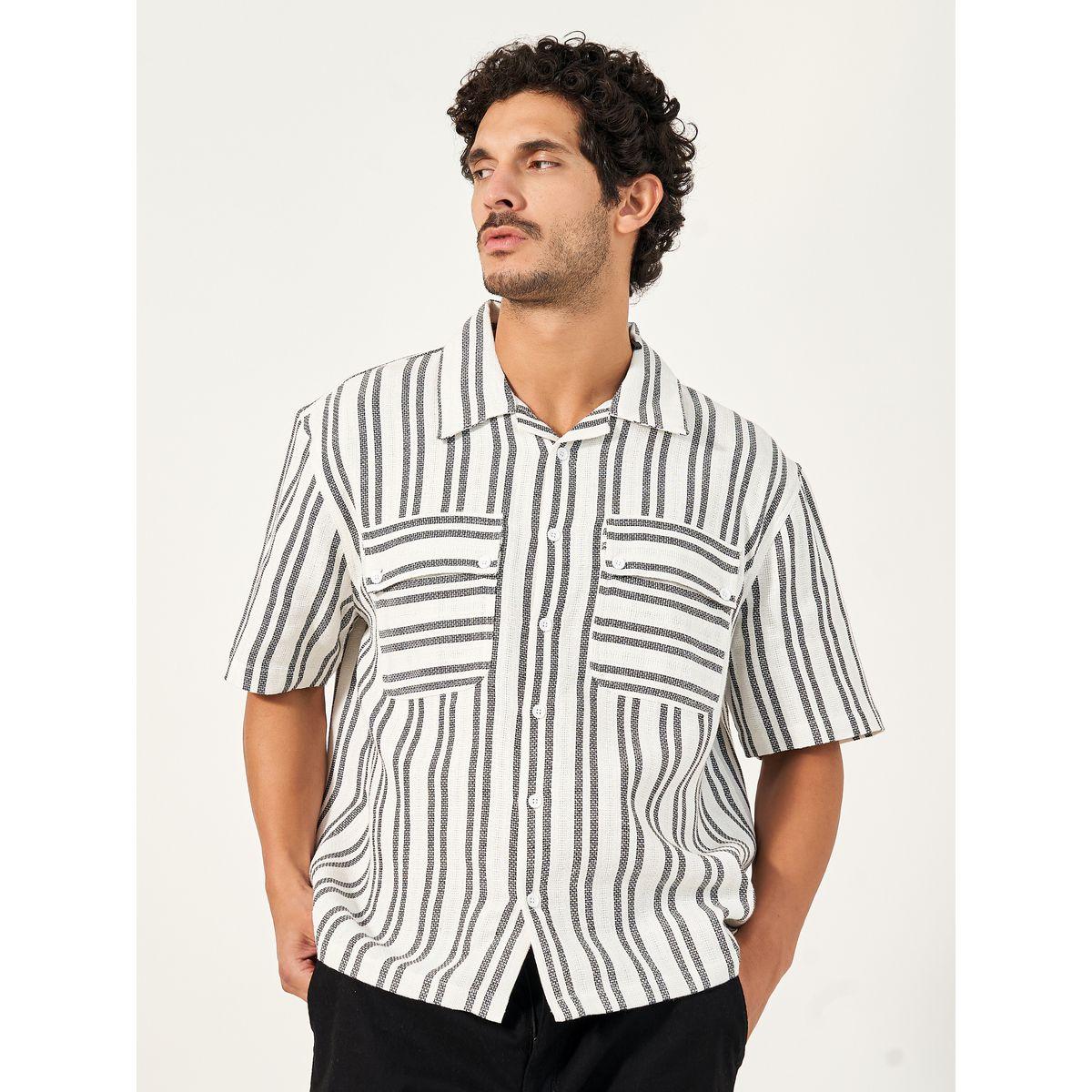 Styli Oversized Striped Short Sleeves Shirt-men-clothing-shirts-image-1