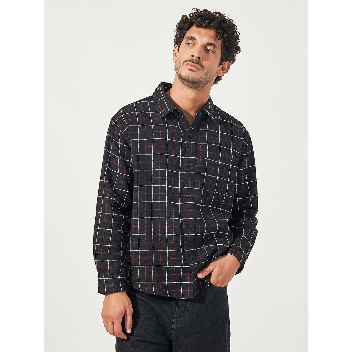 Styli Check Relaxed Fit Shirt with Chest Pocket-men-clothing-shirts-image-1