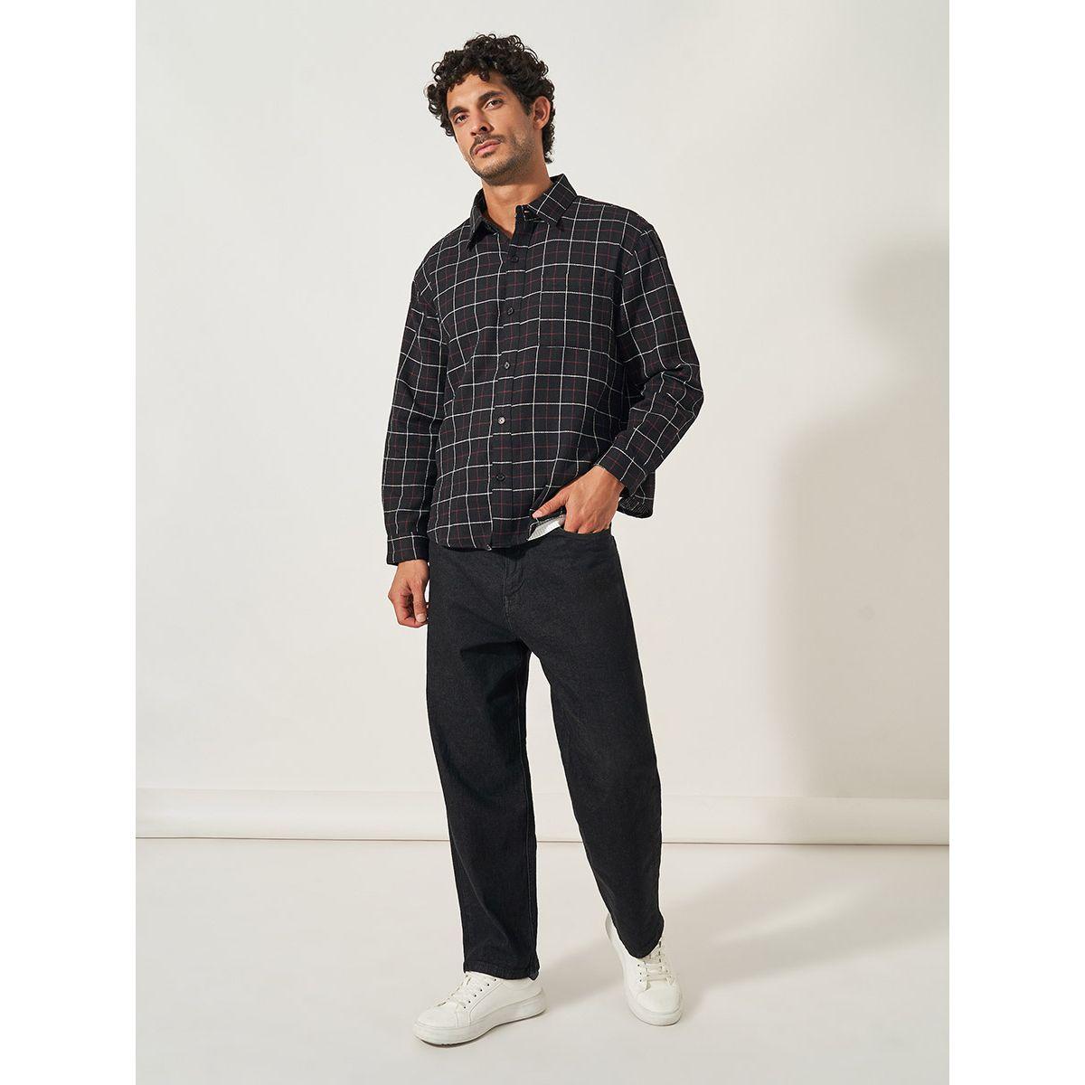 Styli Check Relaxed Fit Shirt with Chest Pocket-men-clothing-shirts-image-2