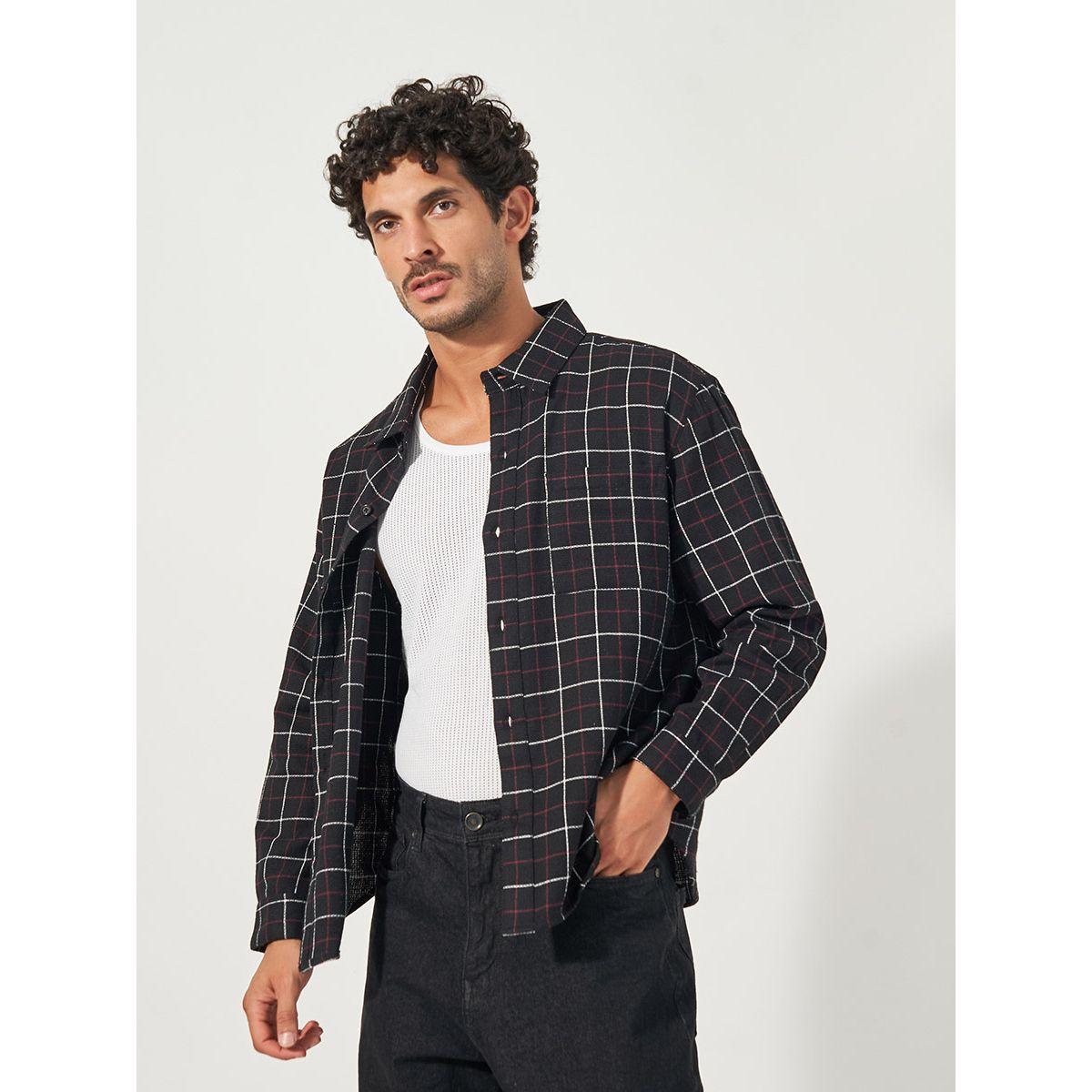 Styli Check Relaxed Fit Shirt with Chest Pocket-men-clothing-shirts-image-5