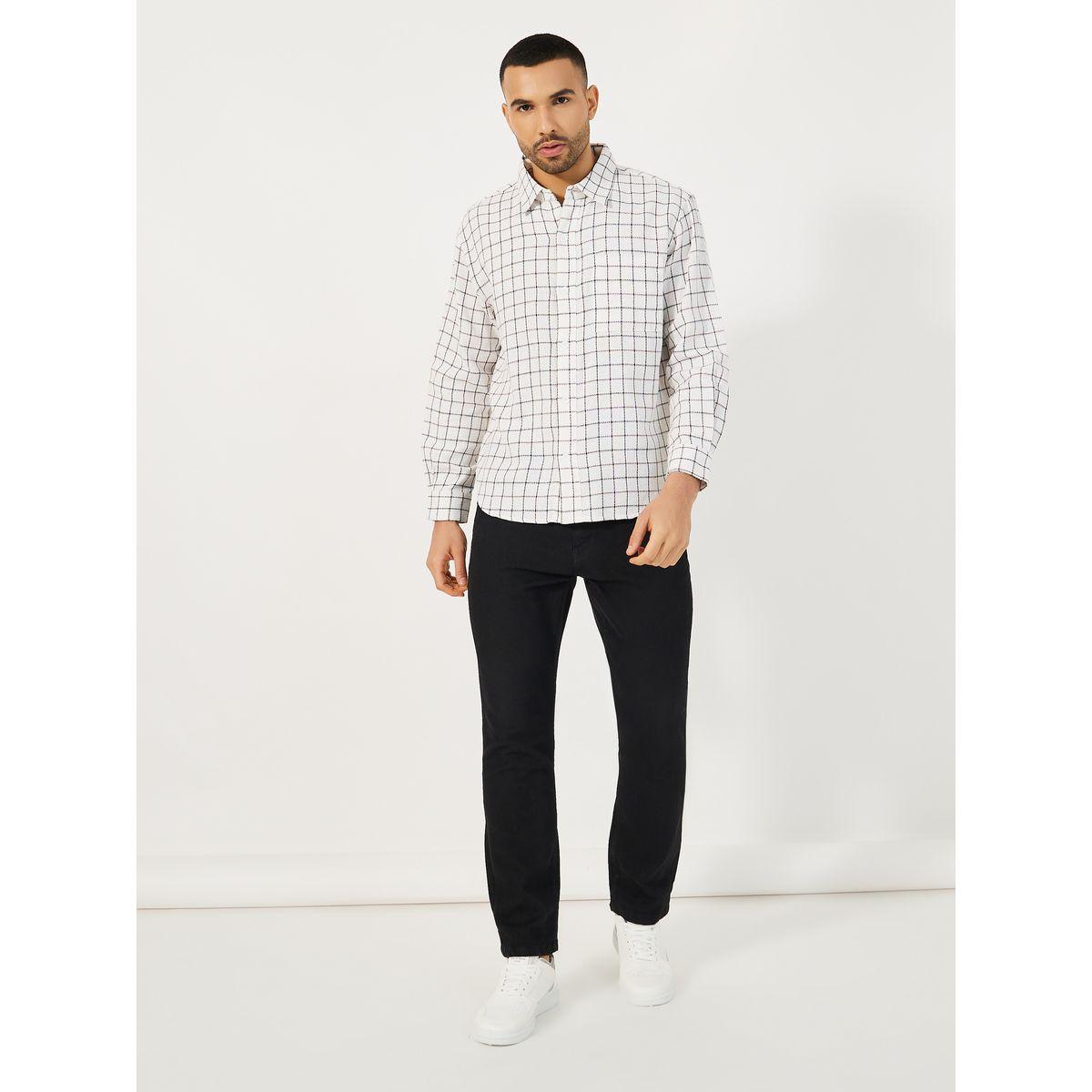 قميص بطبعة مربعات وقصة مريحة مع جيب-men-clothing-shirts-image-2