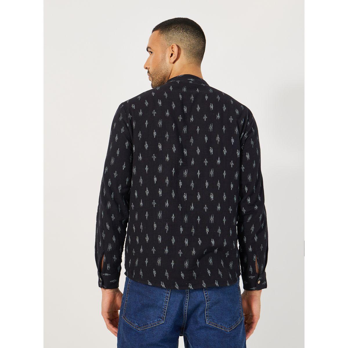 Styli Mandarin Collar Half Placket Dobby Shirt with Loop Buttons-men-clothing-shirts-image-4