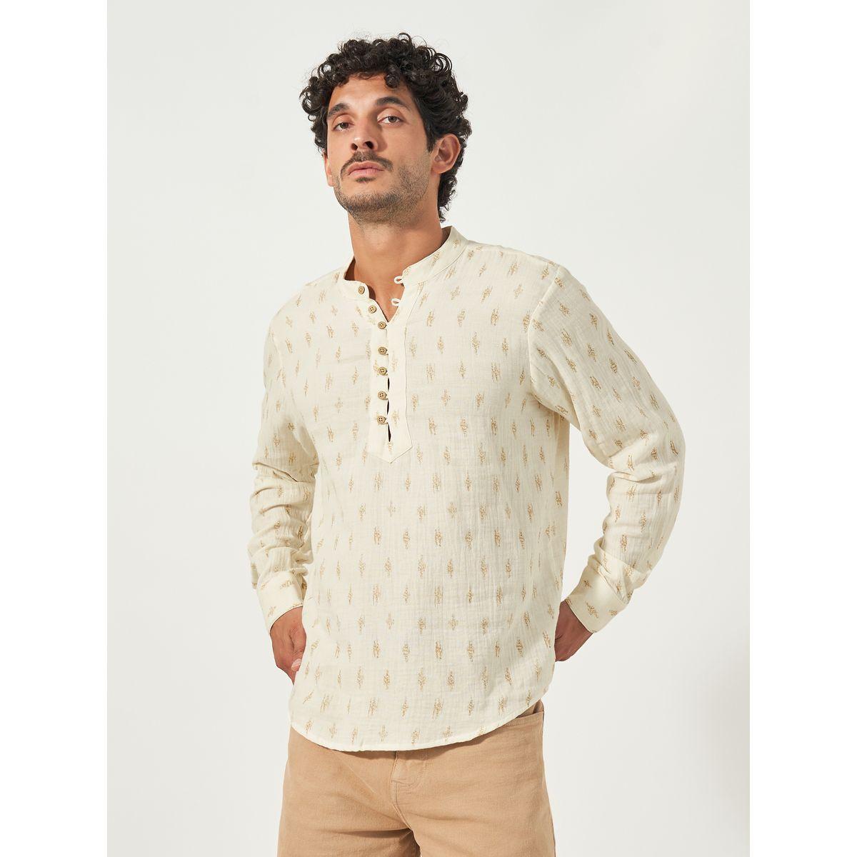 قميص بخيوط دوبي وياقة ماندارين مع أزرار-men-clothing-shirts-image-2