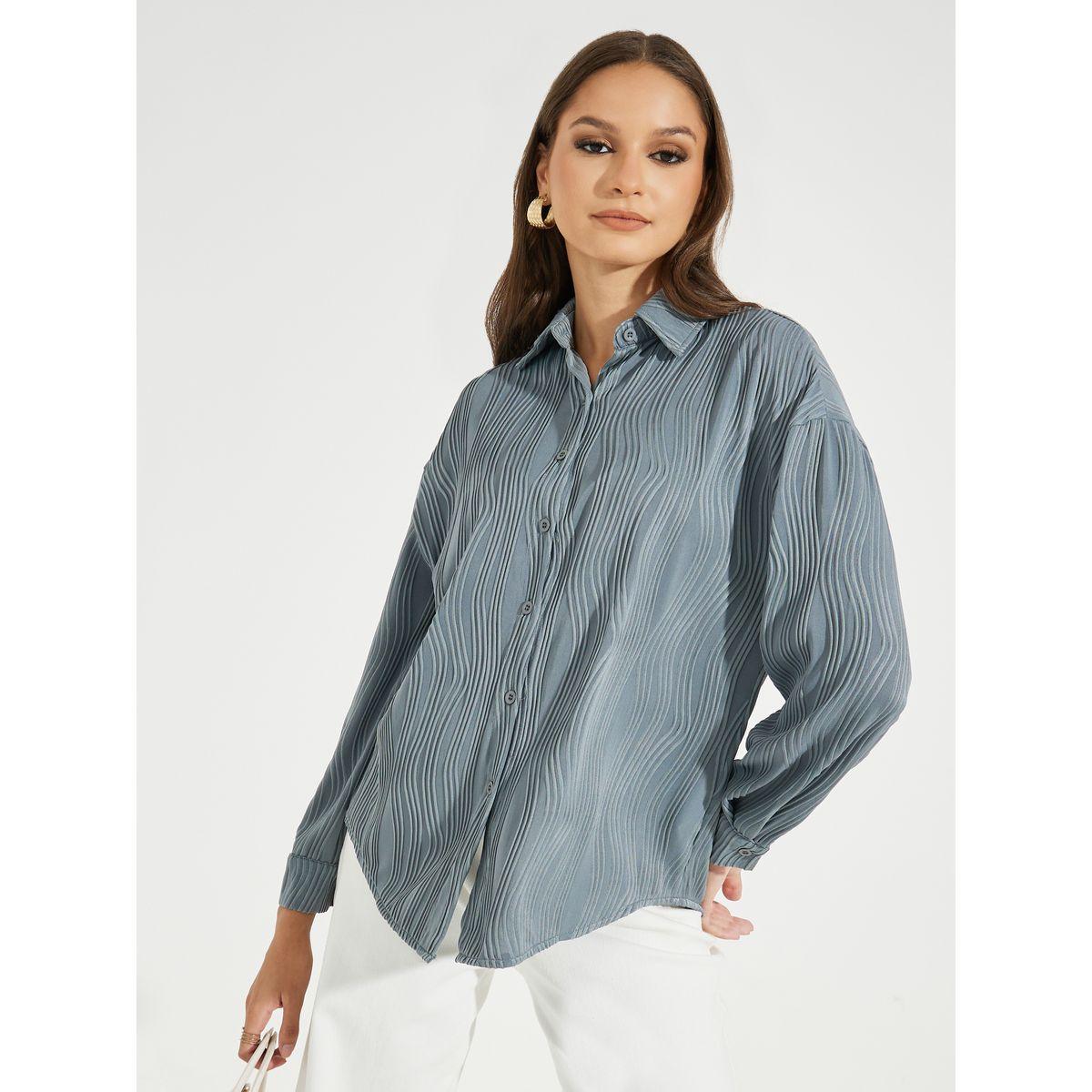Styli Textured Wave Stripe Buttoned Shirt-women-clothing-shirtsandblouses-shirts-image-1