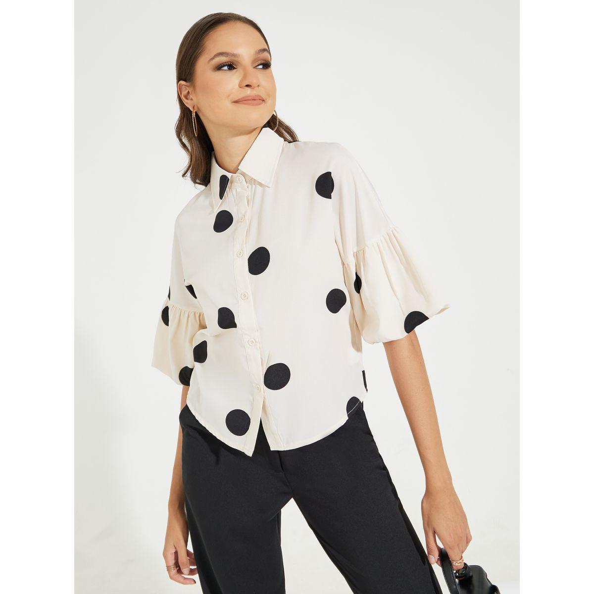Styli Polka Dot Buttoned Shirt with Volume Sleeves-women-clothing-shirtsandblouses-shirts-image-1