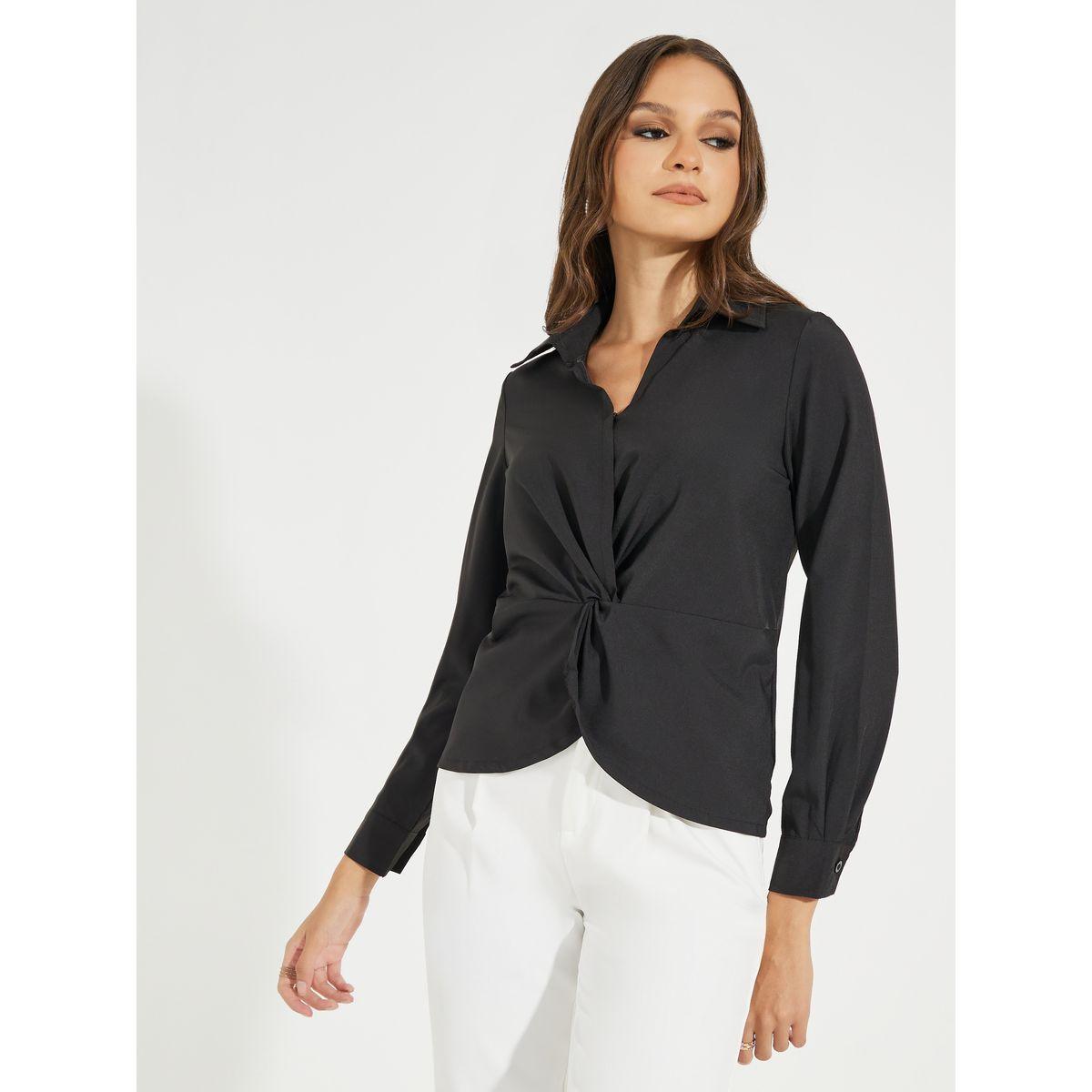 بلوزة سادة بتفاصيل ملفوفة واكمام طويلة-women-clothing-shirtsandblouses-shirts-image-4