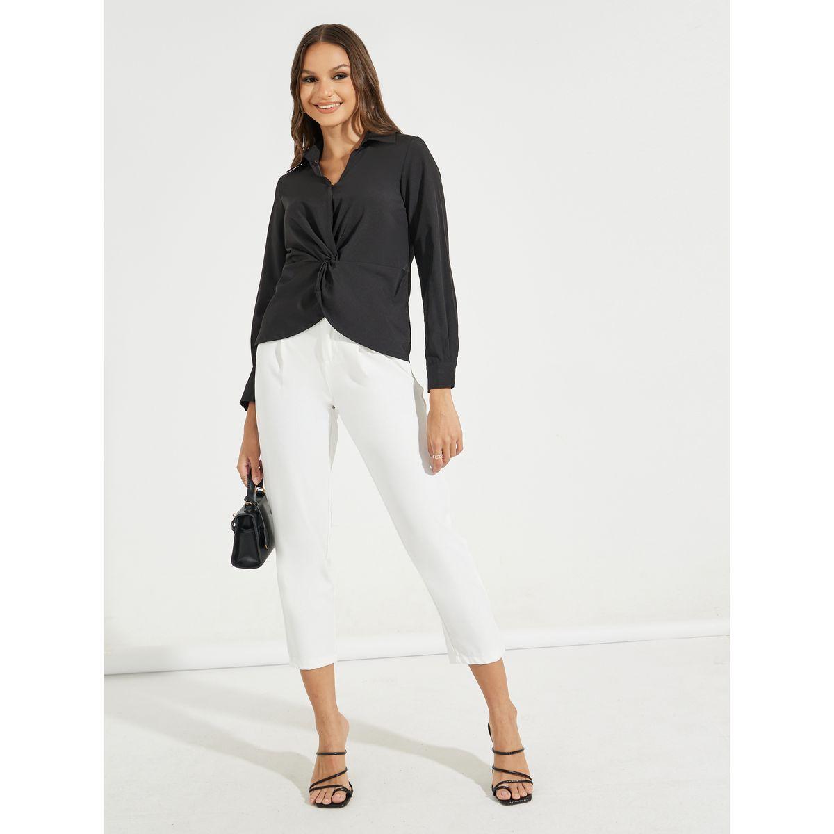 Styli Solid Twisted Hem Long Sleeves Shirt-women-clothing-shirtsandblouses-shirts-image-2