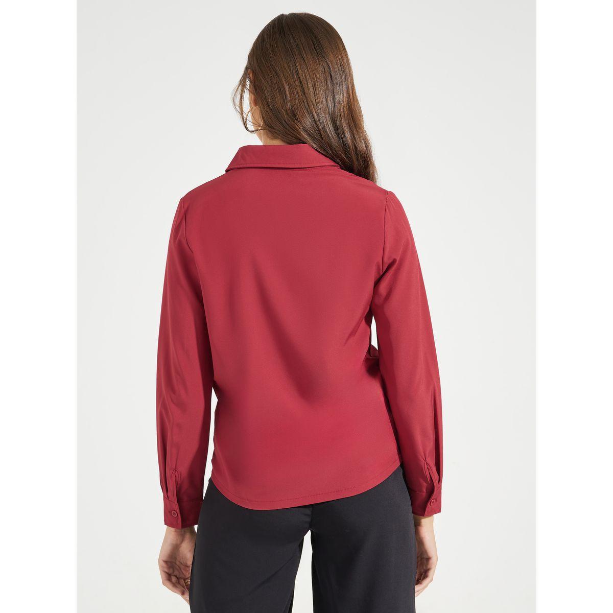 بلوزة سادة بتفاصيل ملفوفة واكمام طويلة-women-clothing-shirtsandblouses-shirts-image-4