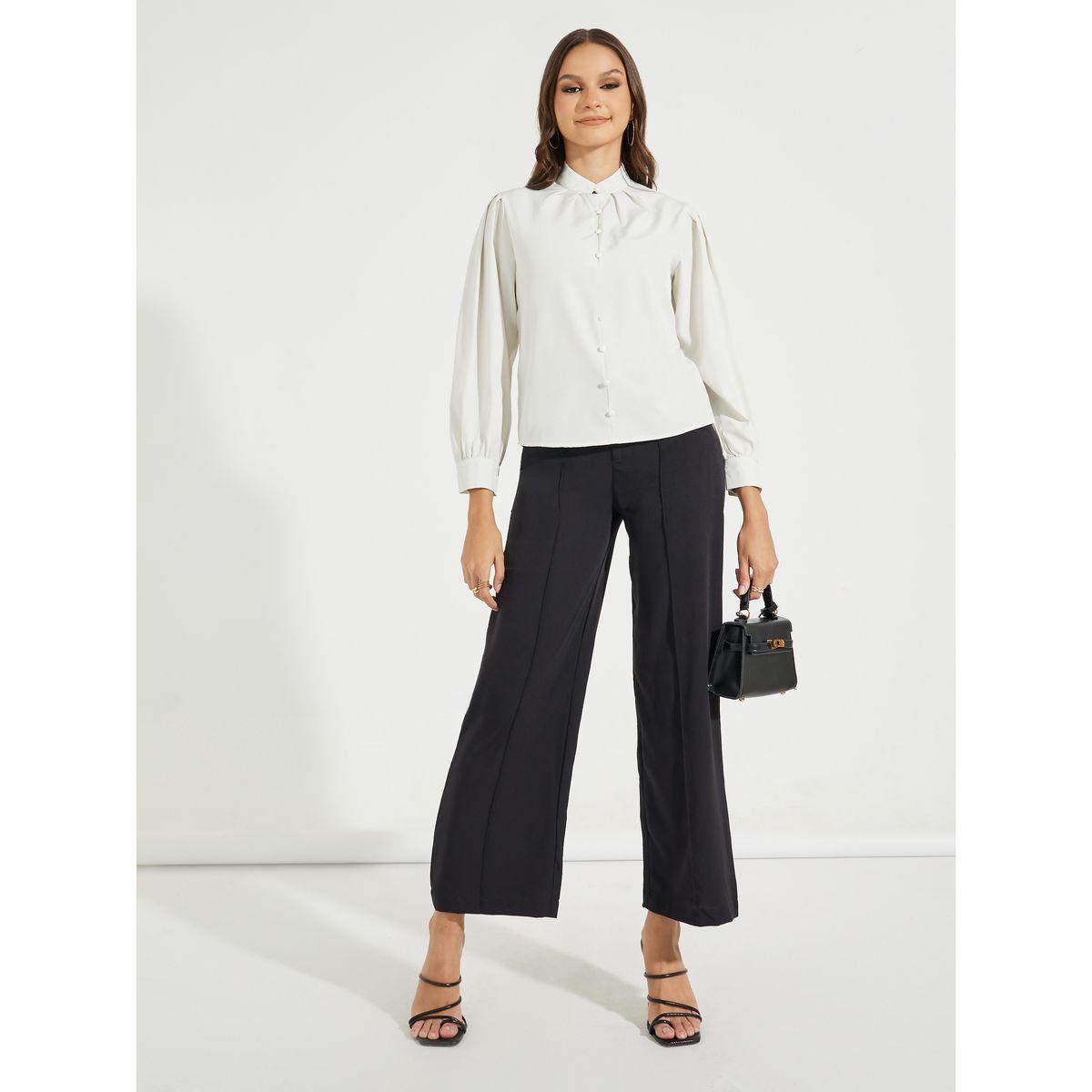 Styli Solid High Neck Button Up Blouse-women-clothing-shirtsandblouses-shirts-image-2