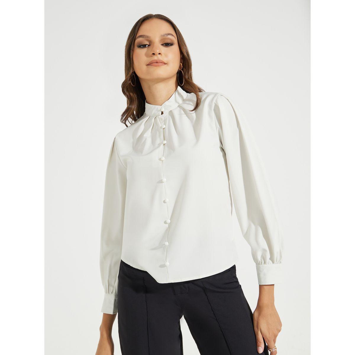 Styli Solid High Neck Button Up Blouse-women-clothing-shirtsandblouses-shirts-image-3
