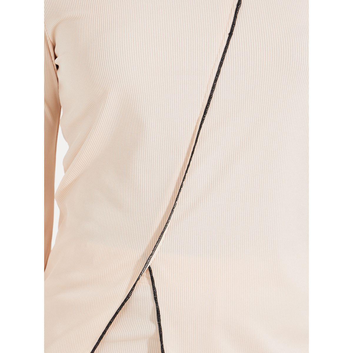 طقم من بنطال بيجاما مع تيشيرت مضلع بتفاصيل محزوزة-women-clothing-nightwear-pyjamas-longsets-image-3