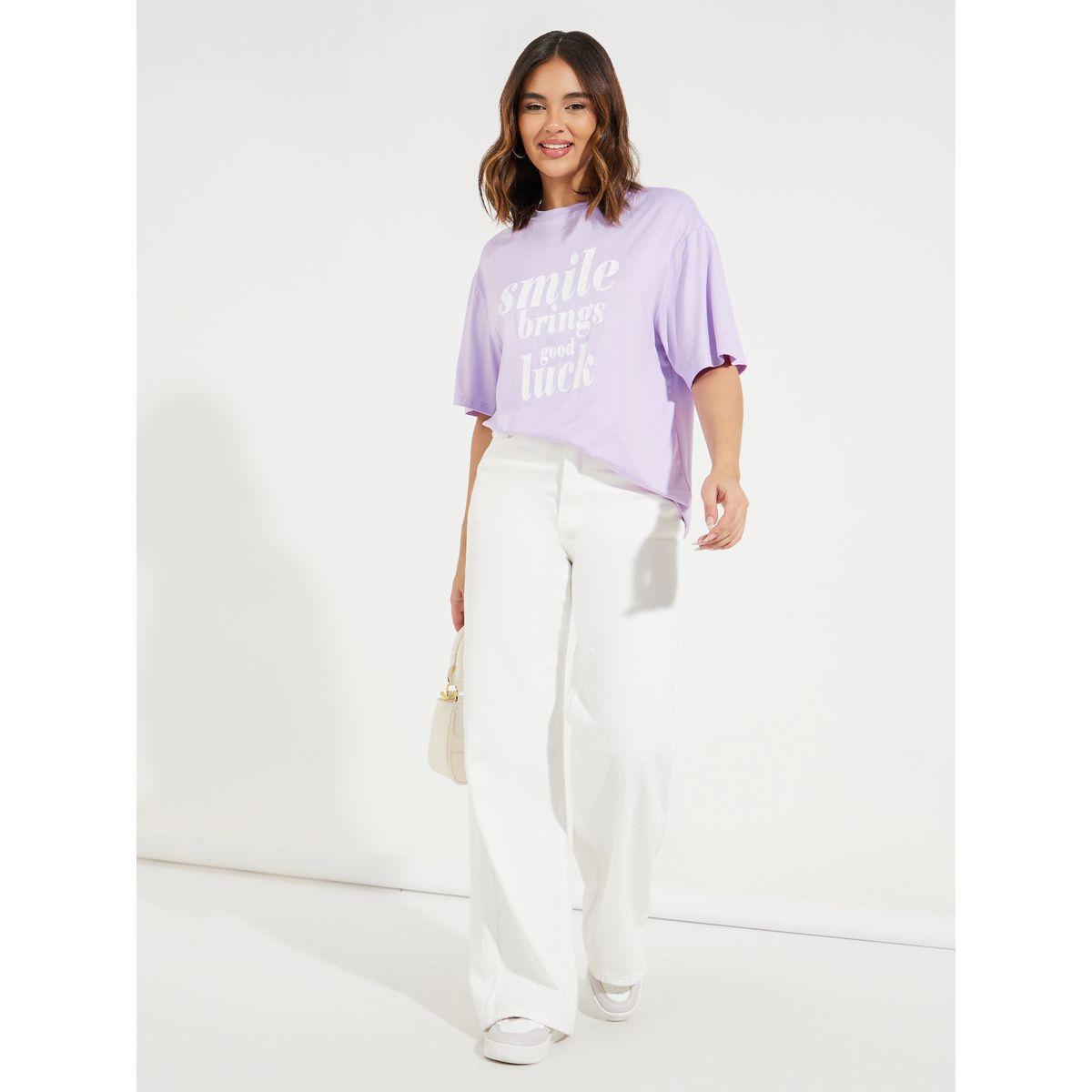 تيشيرت فضفاض مطبع بطبعة كتابة-women-clothing-tshirts-image-4