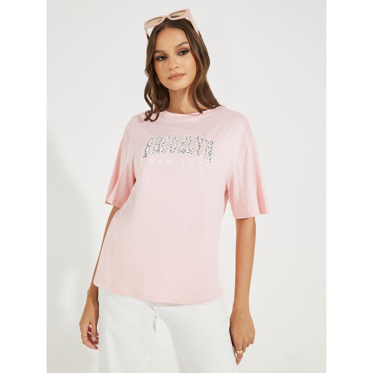 تيشيرت فضفاض مطبع بطبعة كتابة-women-clothing-tshirts-image-4