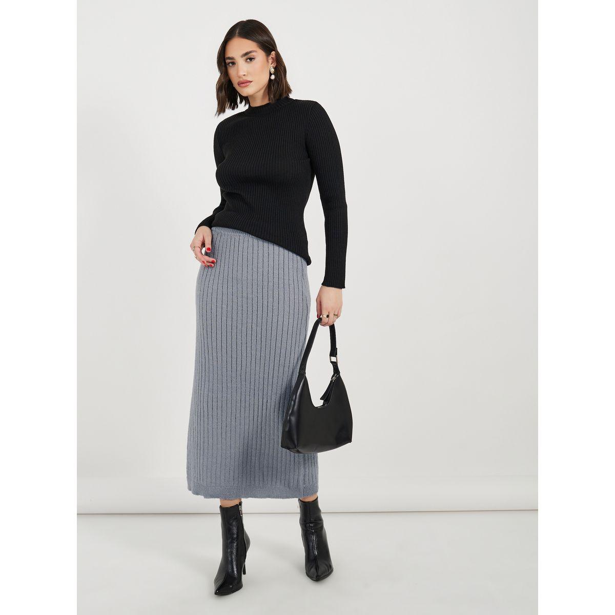 تنورة طويلة محبوكة بشق جانبي-women-clothing-bottoms-skirts-image-1