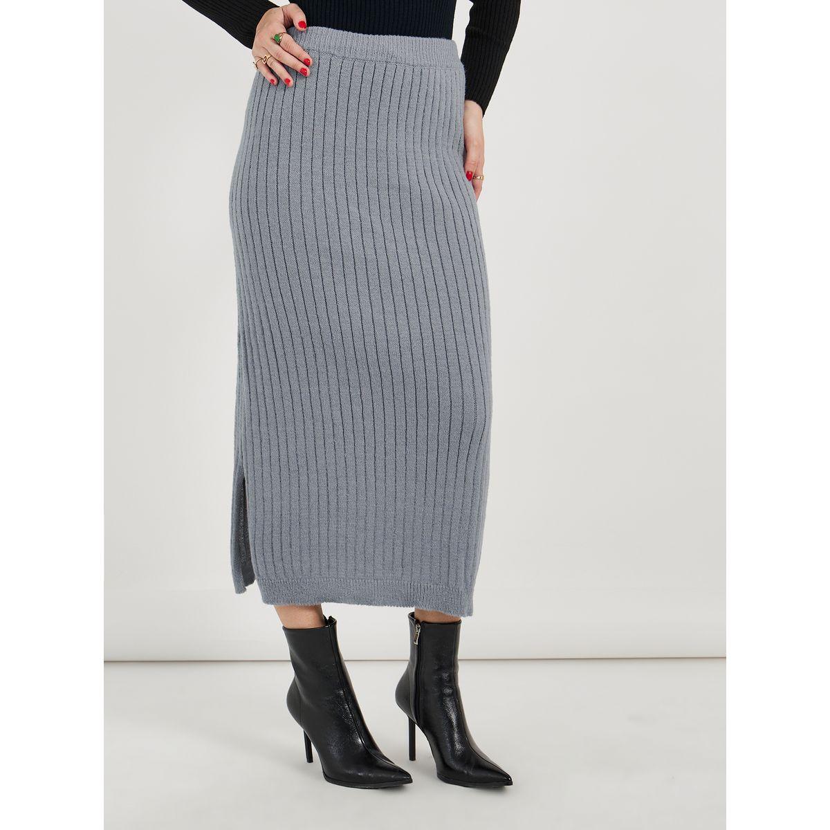 تنورة طويلة محبوكة بشق جانبي-women-clothing-bottoms-skirts-image-2