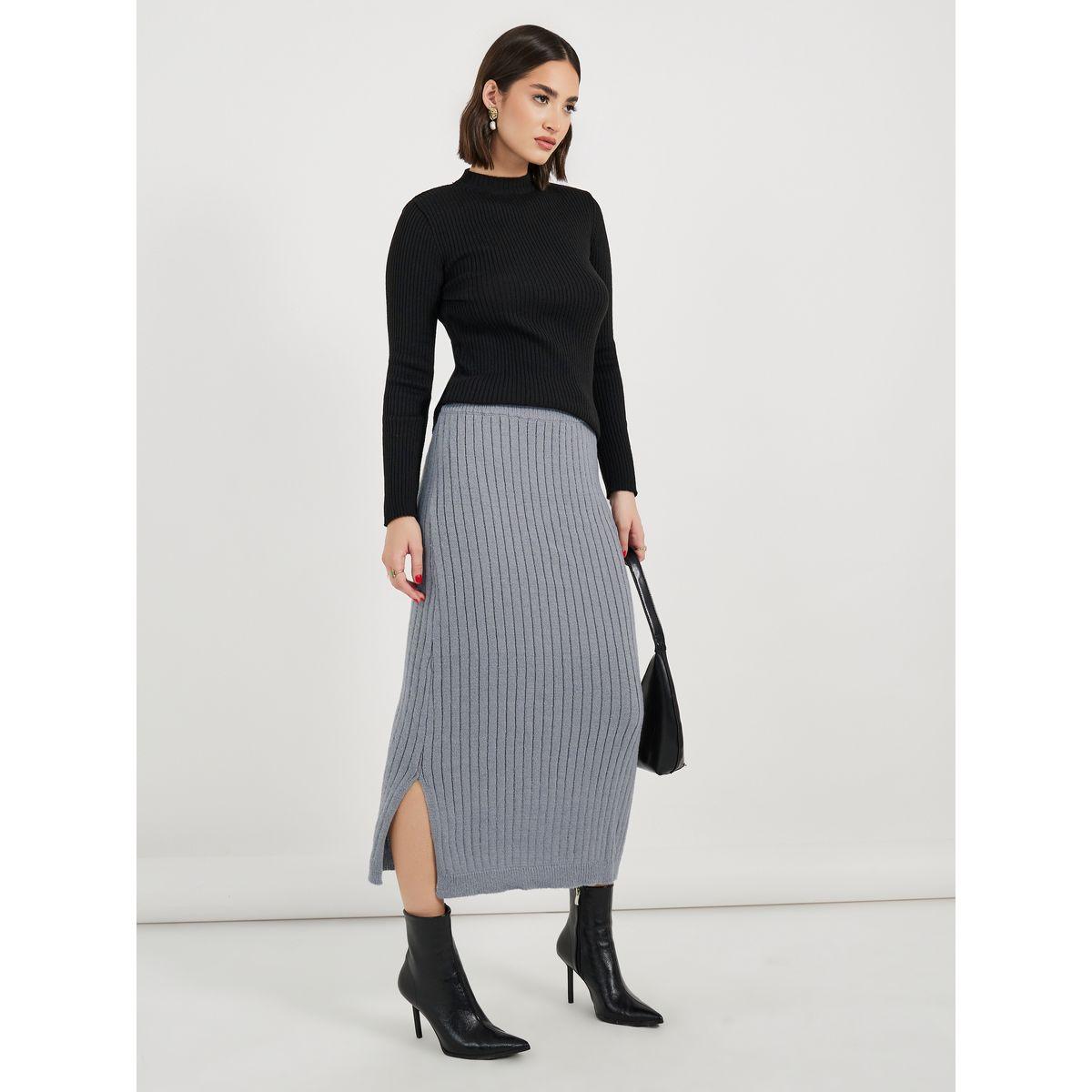 تنورة طويلة محبوكة بشق جانبي-women-clothing-bottoms-skirts-image-3