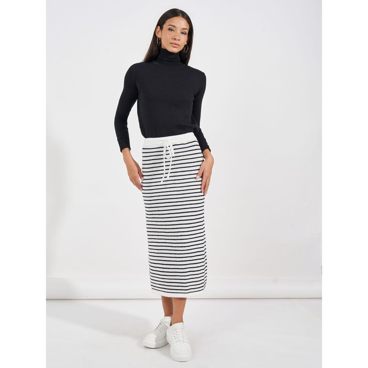 Styli Striped Knit Midi Skirt with Drawstring-women-clothing-bottoms-skirts-image-1