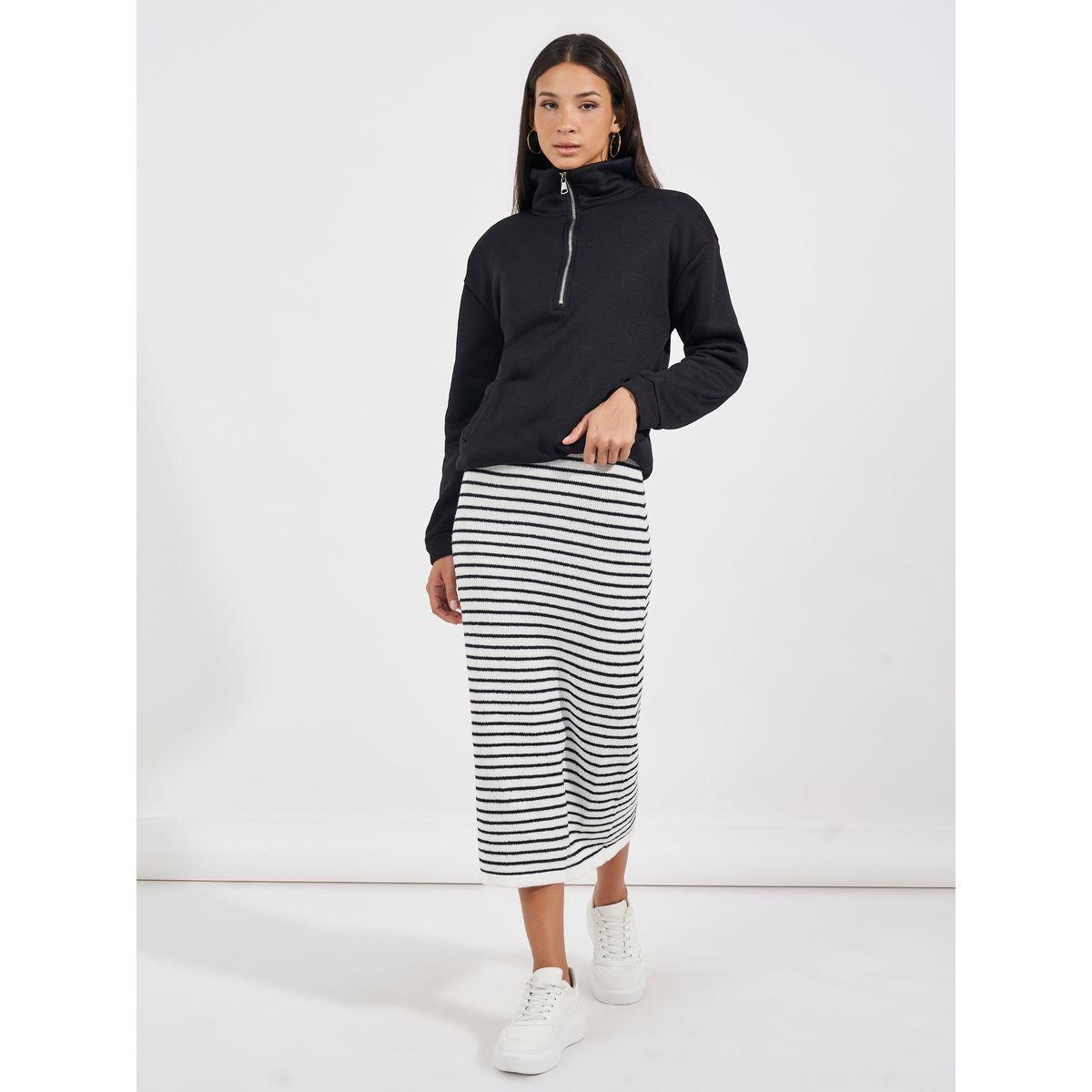 Styli Striped Knit Midi Skirt with Drawstring-women-clothing-bottoms-skirts-image-2