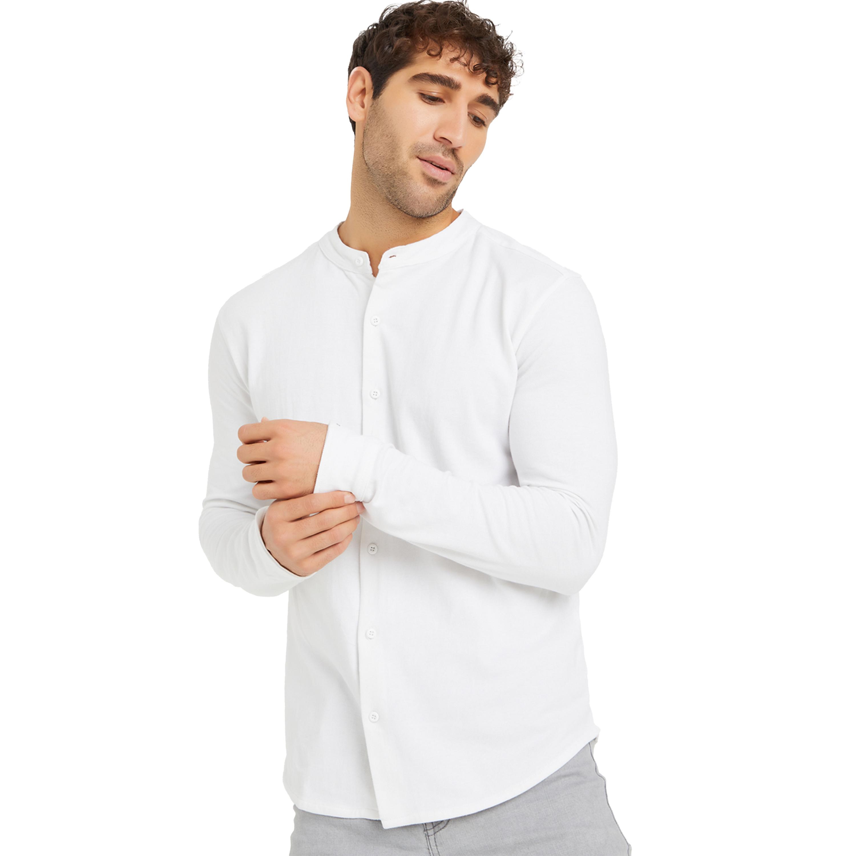 ستايلي- قميص بيكيه محبوك بياقة ماندرين وقصة ضيقة-men-clothing-shirts-image-2