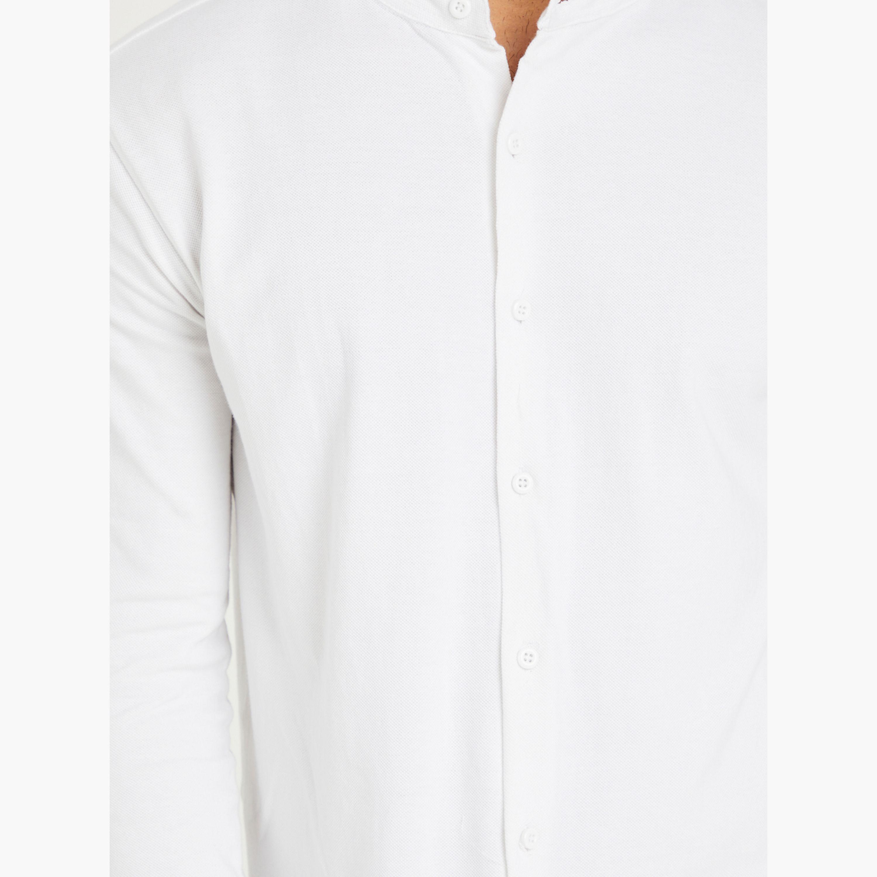 ستايلي- قميص بيكيه محبوك بياقة ماندرين وقصة ضيقة-men-clothing-shirts-image-4