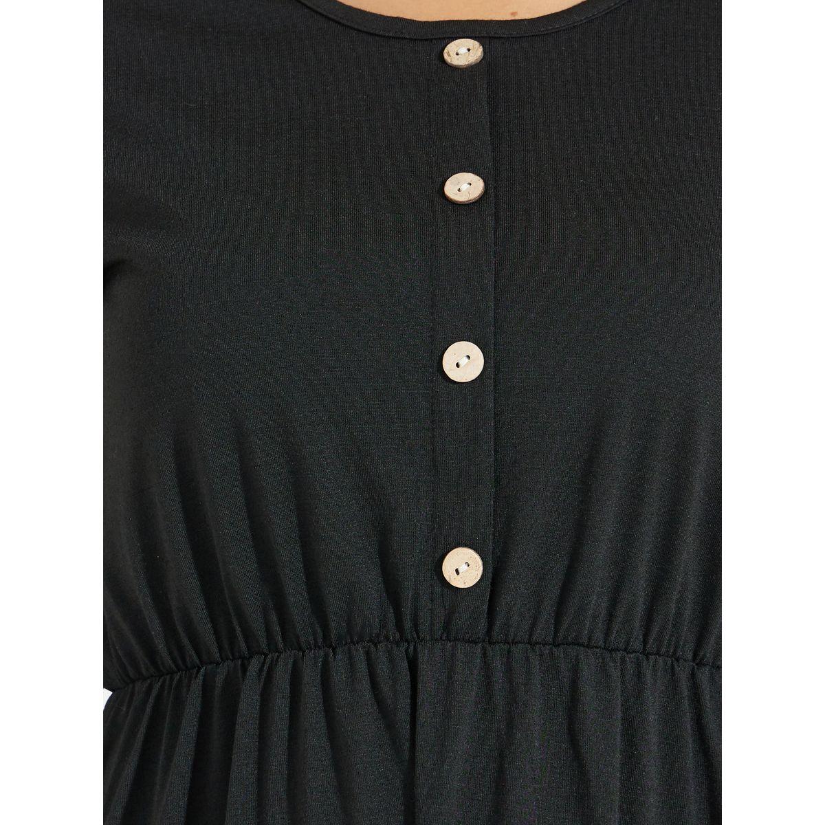 Styli Solid Round Neck Midi Dress with Long Sleeves-women-clothing-dresses-image-5