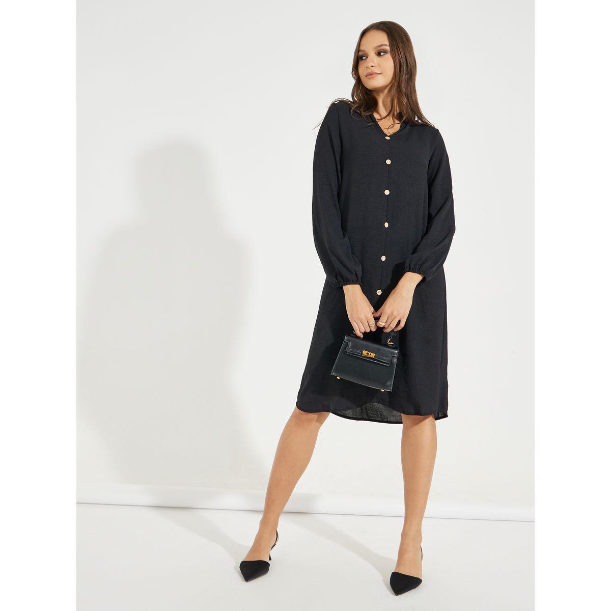 فستان سادة بطول الركبة مع اكمام طويلة-women-clothing-dresses-image-4
