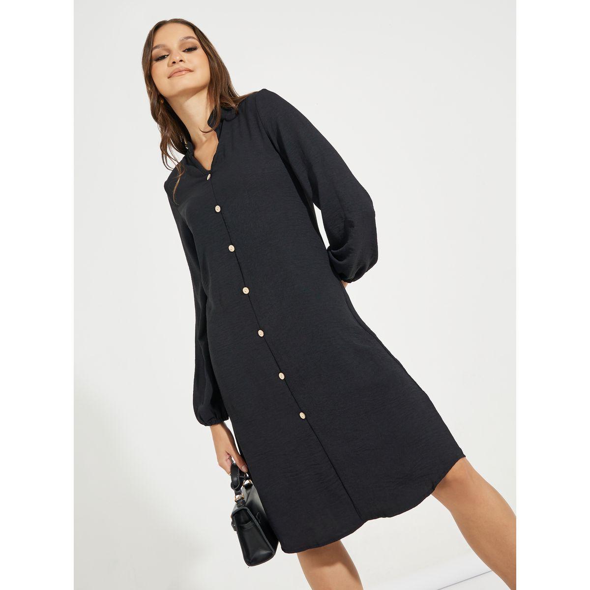 فستان سادة بطول الركبة مع اكمام طويلة-women-clothing-dresses-image-5