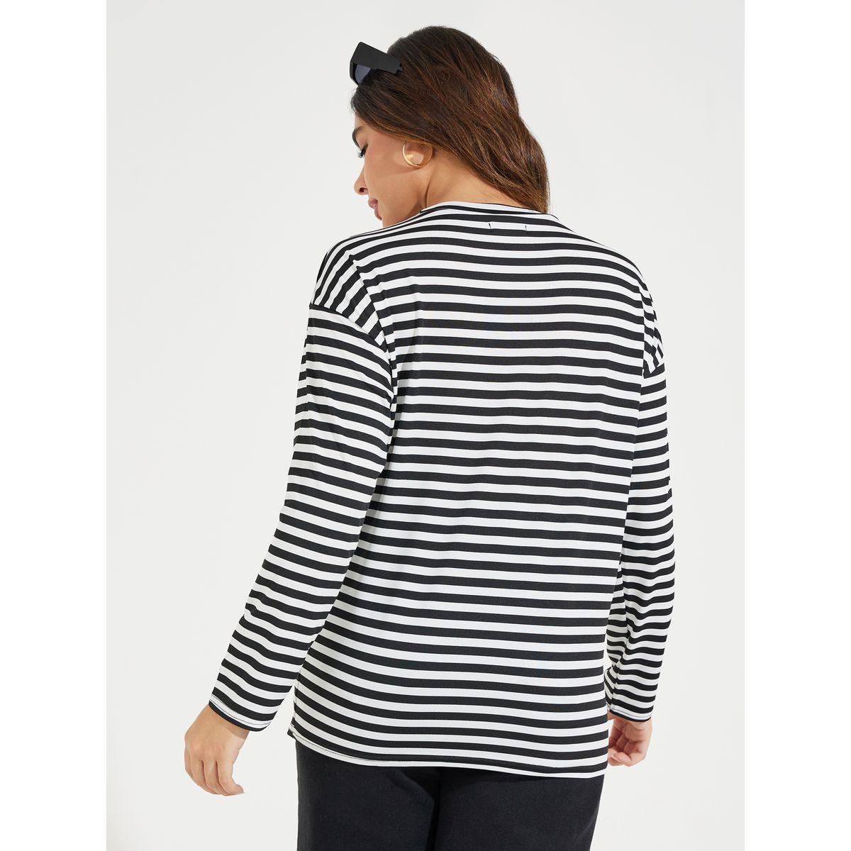 Styli Striped Dropped Shoulder Knit Top-women-clothing-shirtsandblouses-blouses-image-4