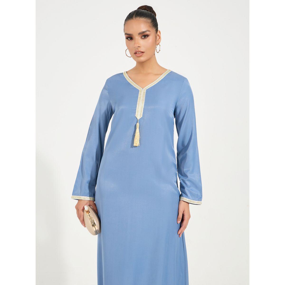 فستان بتصميم جلابية ومزين بشراشيب-women-arabicclothing-jalabiyas-image-2