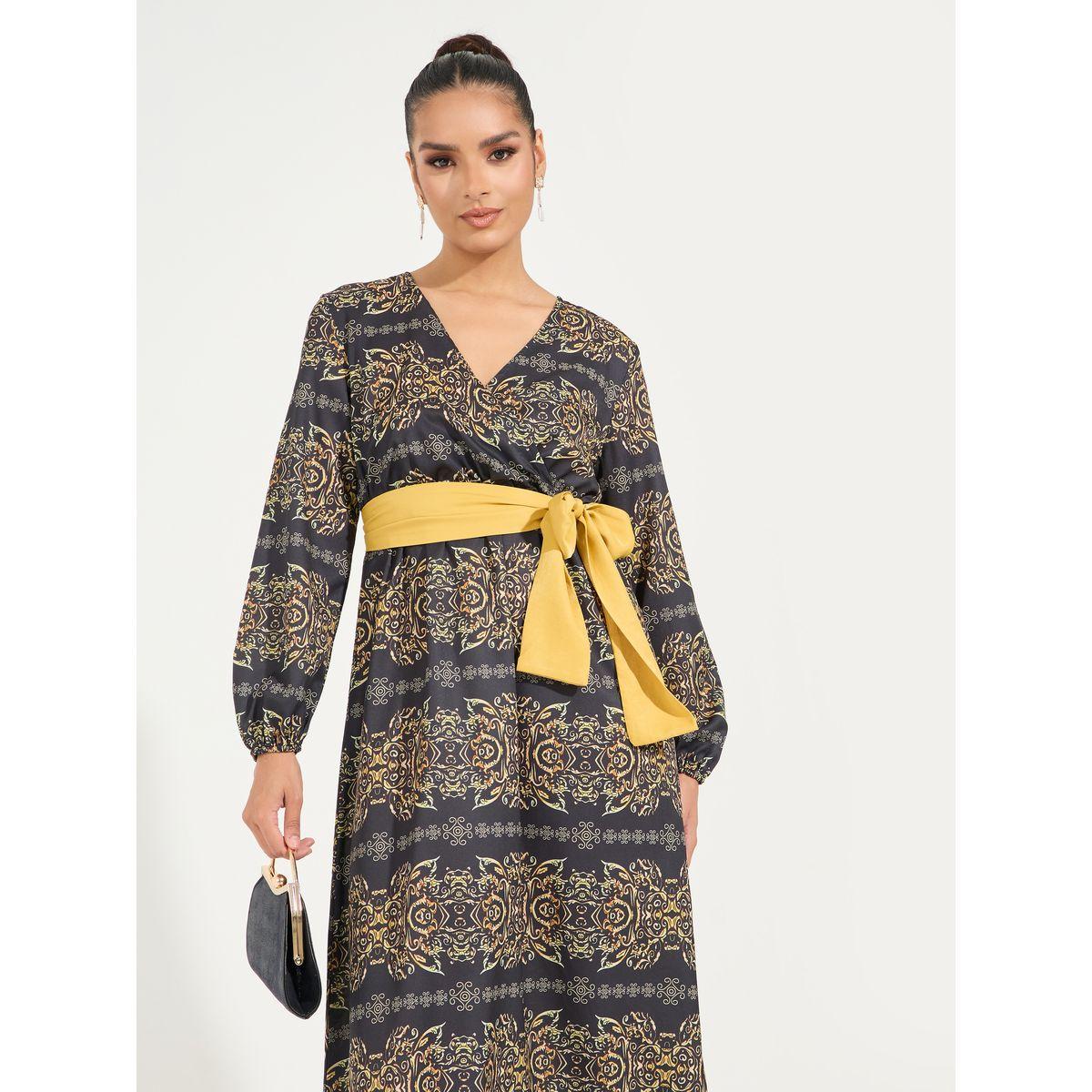 Styli All Over Print Belted A-Line Midi Dress-women-clothing-dresses-image-2