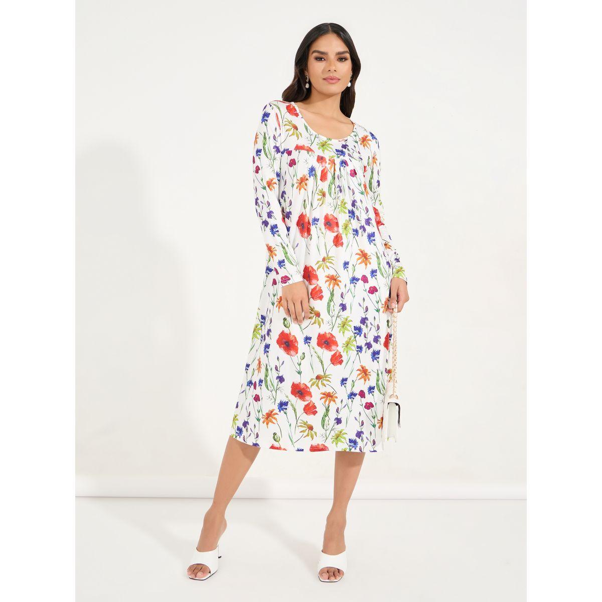 Styli Floral Print Scoop Neck Midi Dress-women-clothing-dresses-image-1