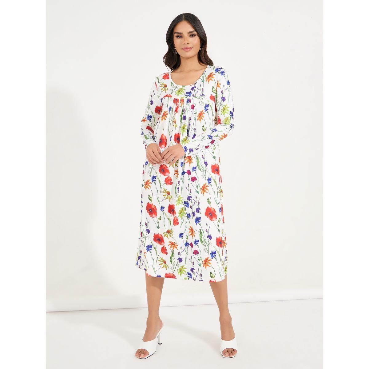 فستان ميدي مطبع بزهور مع ياقة سكوب-women-clothing-dresses-image-4