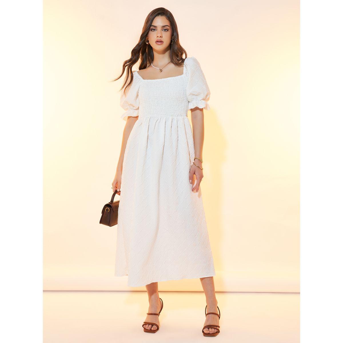 Styli Square Neck Textured A-Line Midi Dress-women-clothing-dresses-image-1