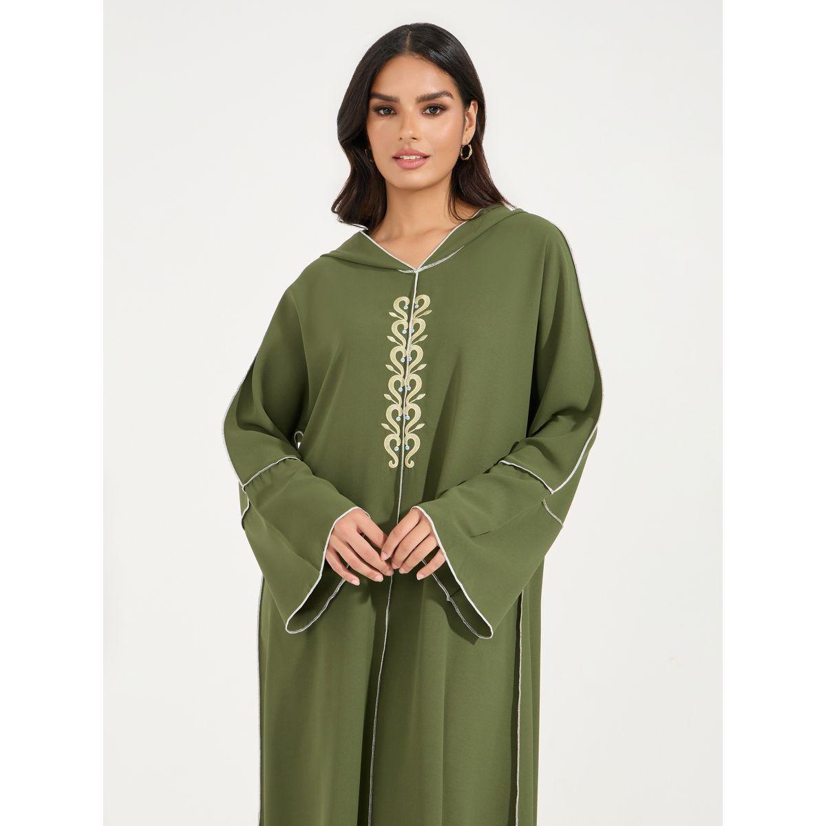 Styli Embroidered Cotton Mix Hooded Kaftan Maxi Dress-women-arabicclothing-kaftan-image-2