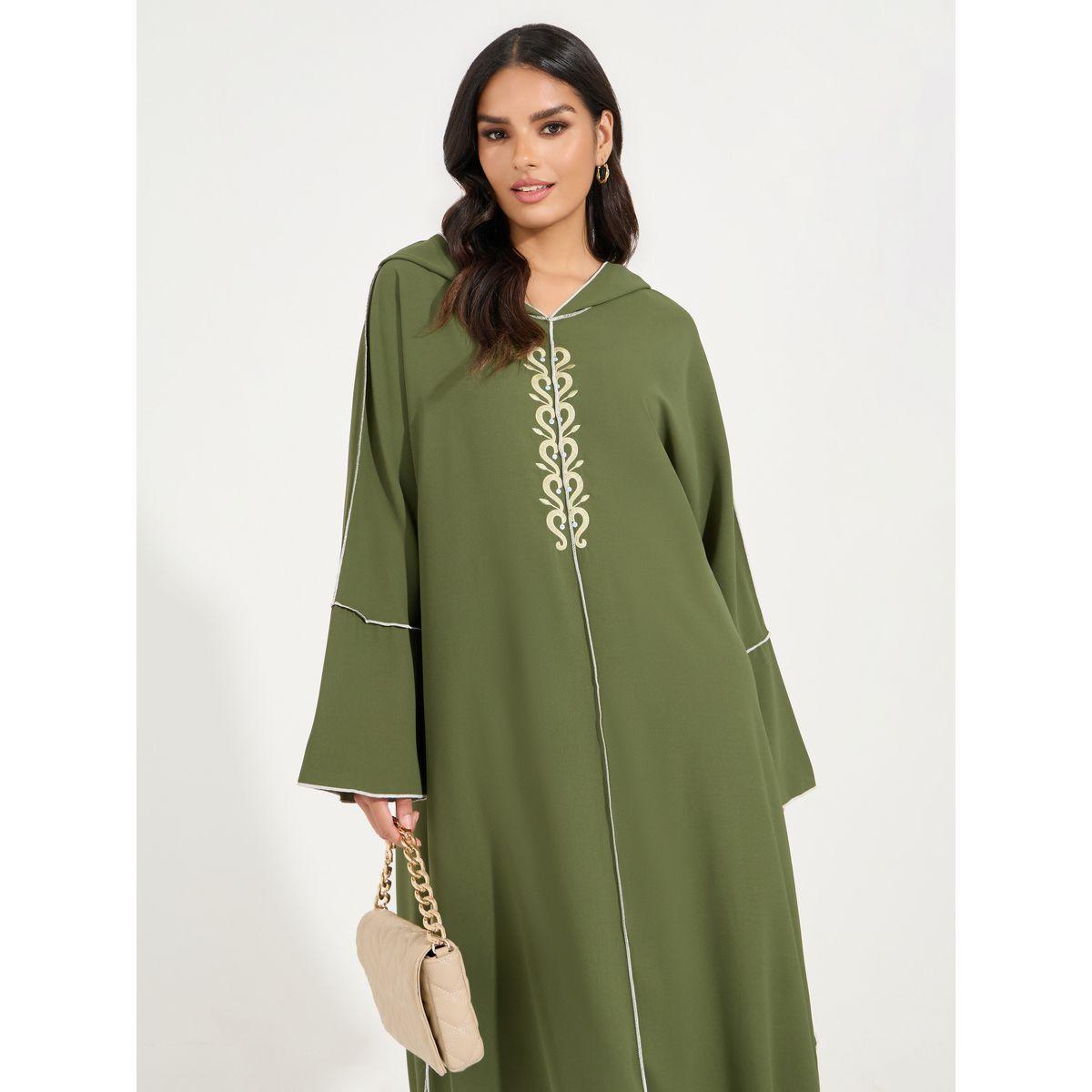 Styli Embroidered Cotton Mix Hooded Kaftan Maxi Dress-women-arabicclothing-kaftan-image-4