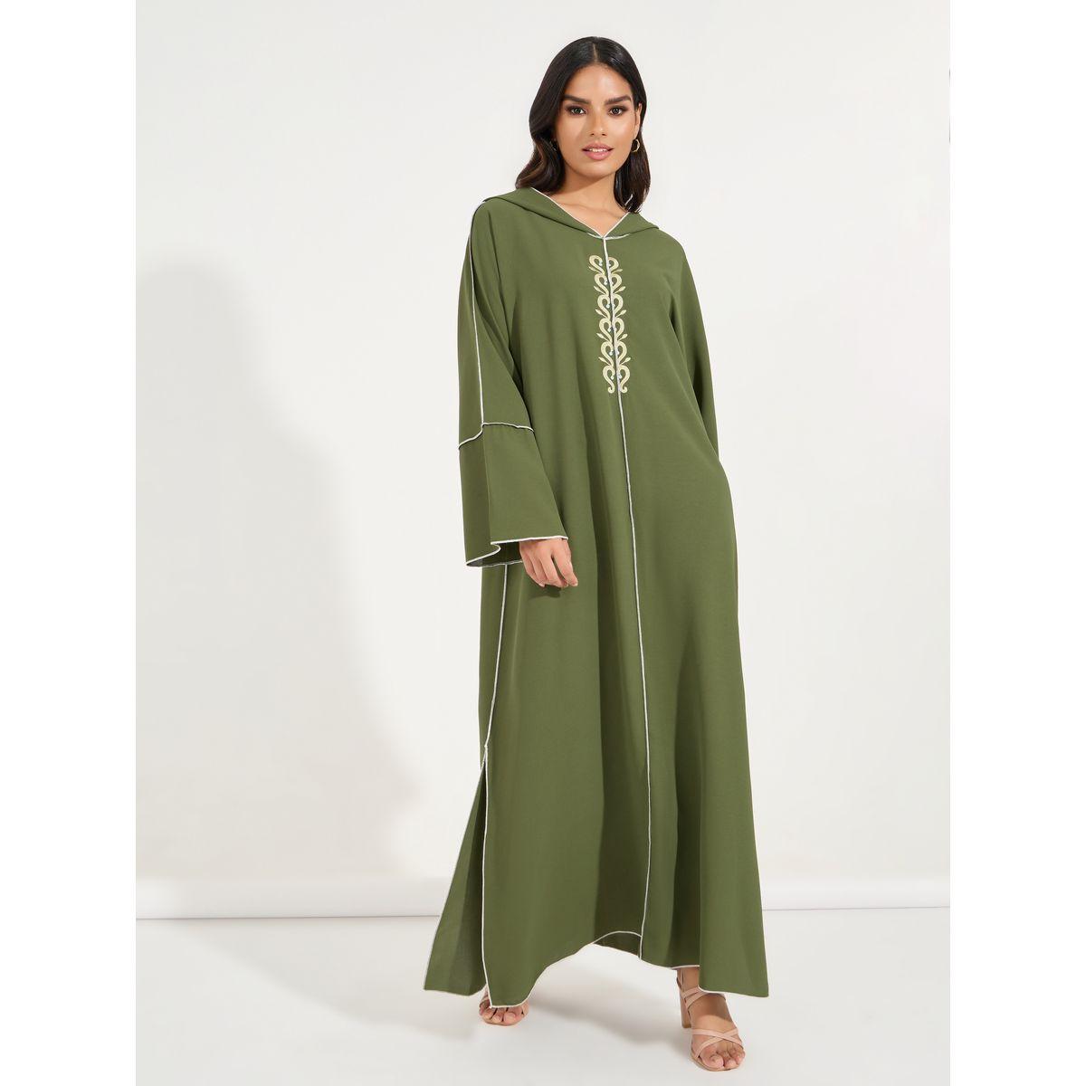 Styli Embroidered Cotton Mix Hooded Kaftan Maxi Dress-women-arabicclothing-kaftan-image-5