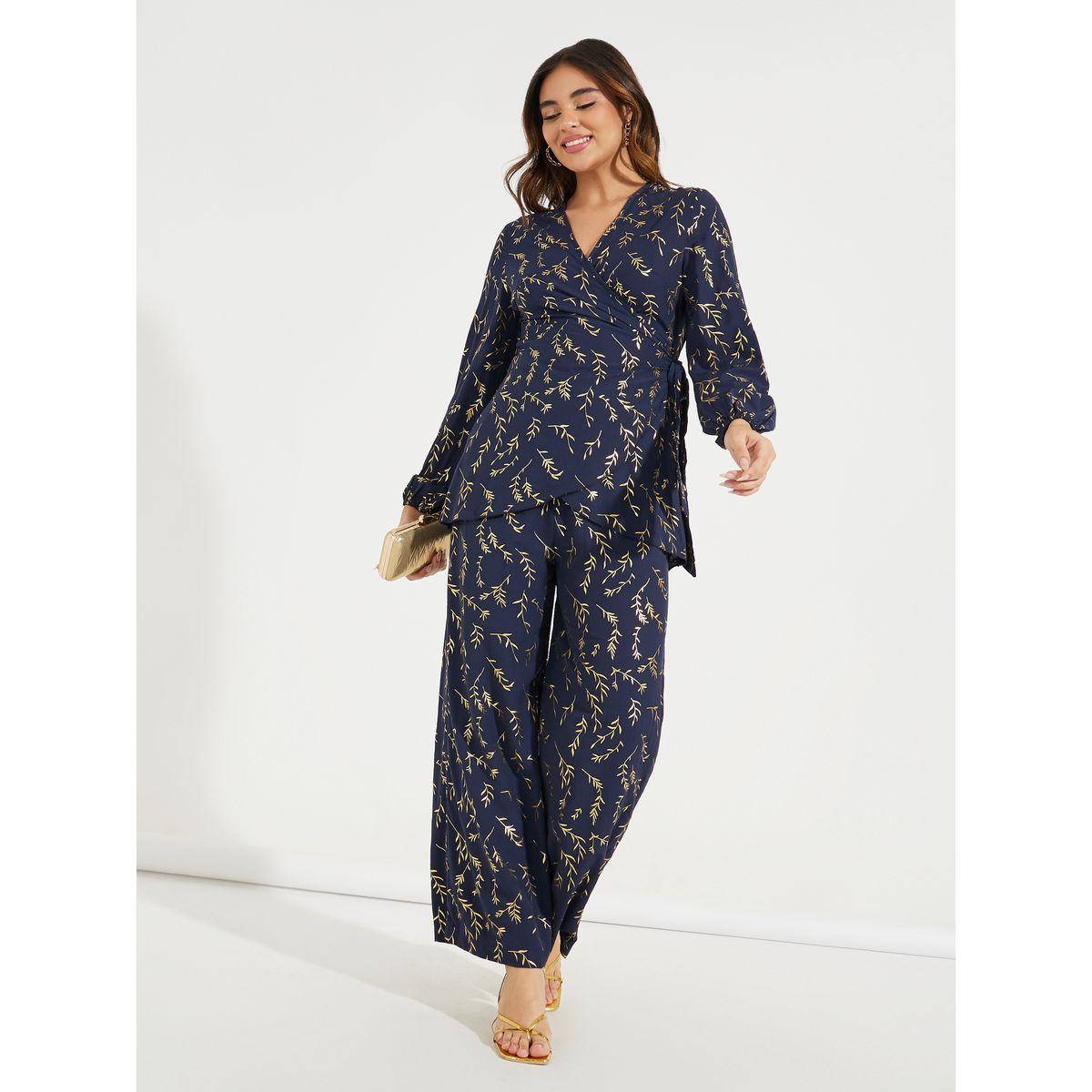 Styli Foil Print Wrap Top & Pants Co-Ords-women-clothing-coordsets-image-1